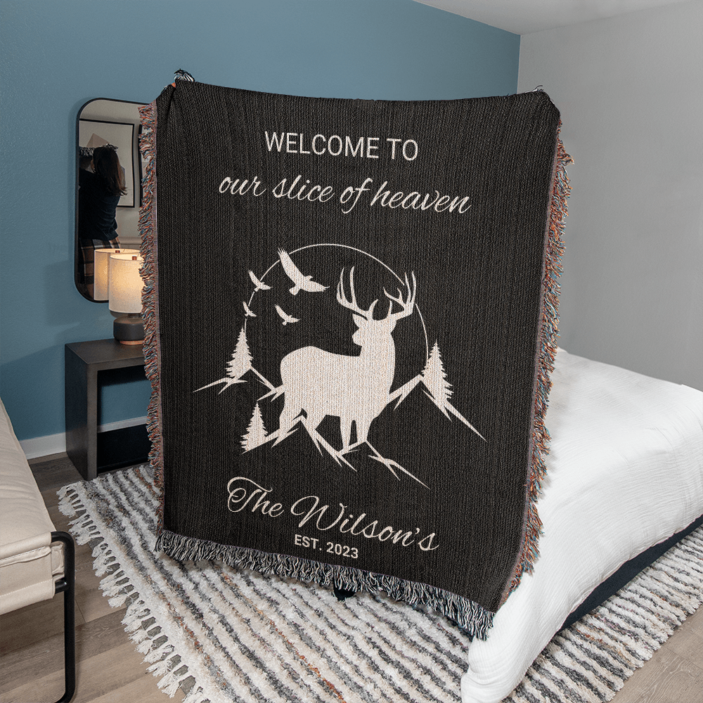 Personalized Outdoor Blanket for Him Romantic Valentine Gift Rustic Cabin Decor Mountain Anniversary Keepsake Hunter Gift for Boyfriend