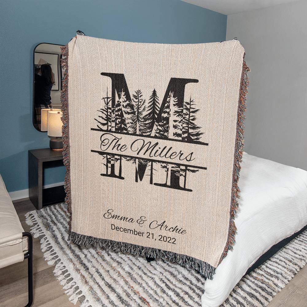 Custom Cotton Anniversary Blanket for Nature Lovers, Personalized with Names & Date – Romantic Christmas Gift, Wedding or Housewarming Gift