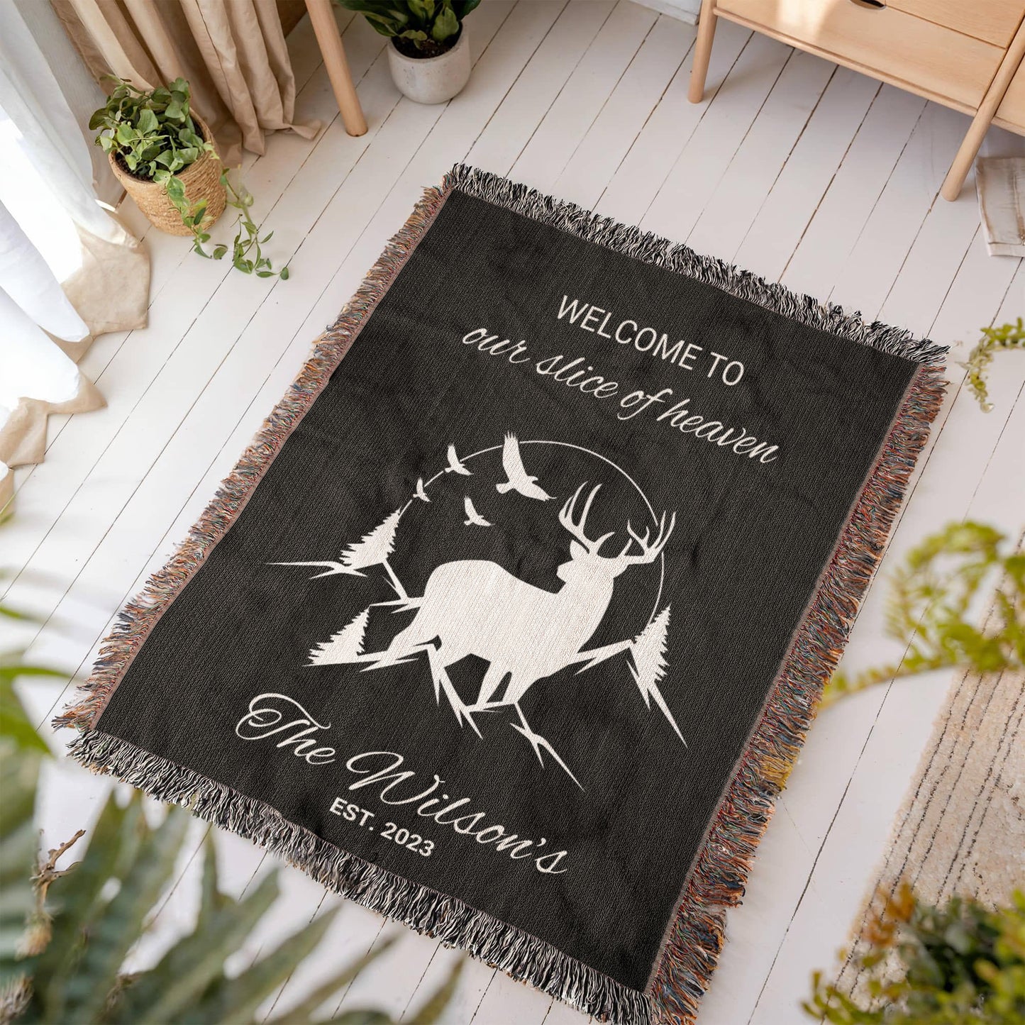 Personalized Outdoor Blanket for Him Romantic Valentine Gift Rustic Cabin Decor Mountain Anniversary Keepsake Hunter Gift for Boyfriend