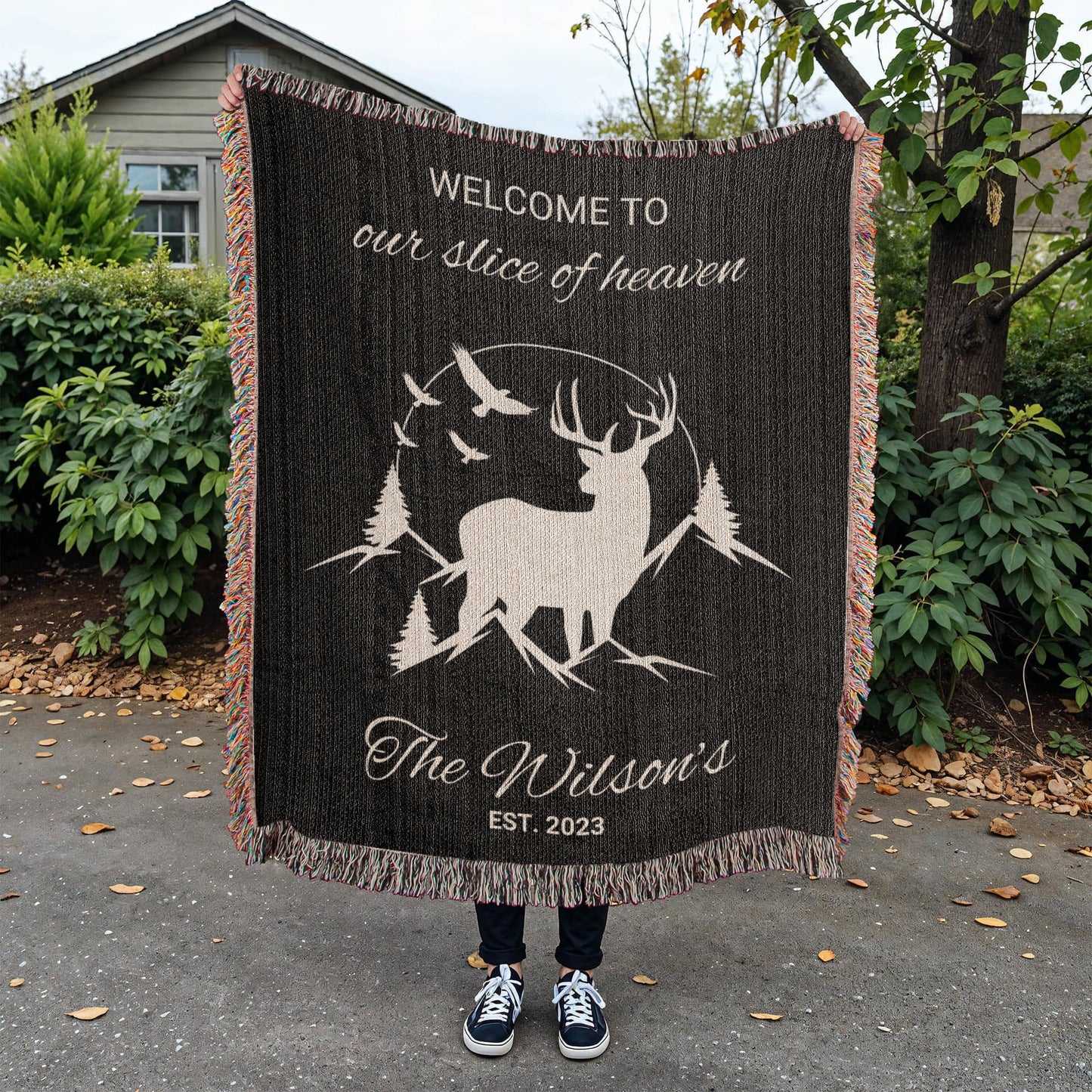 Personalized Outdoor Blanket for Him Romantic Valentine Gift Rustic Cabin Decor Mountain Anniversary Keepsake Hunter Gift for Boyfriend