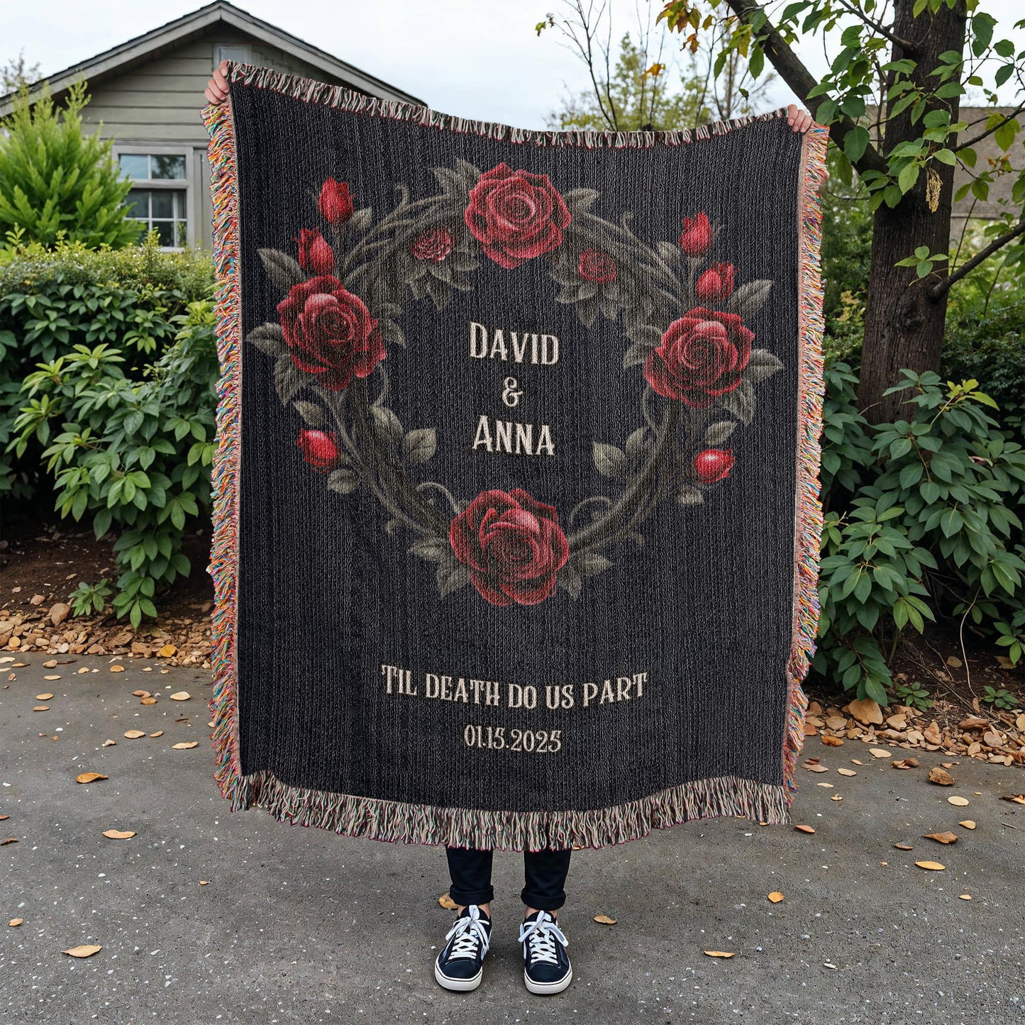 Personalized Gothic Wedding Tapestry Custom Last Name Gift Blanket Wedding Monogram Couple Keepsake Blanket Anniversary Mr and Mrs Initials