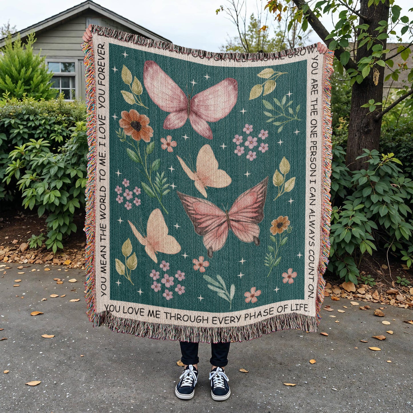 Custom Message Blanket: Personalized Gift for Mom, Woven Throw for Dad, Floral Blanket, Valentine Present, Grandparent, Wedding, Anniversary