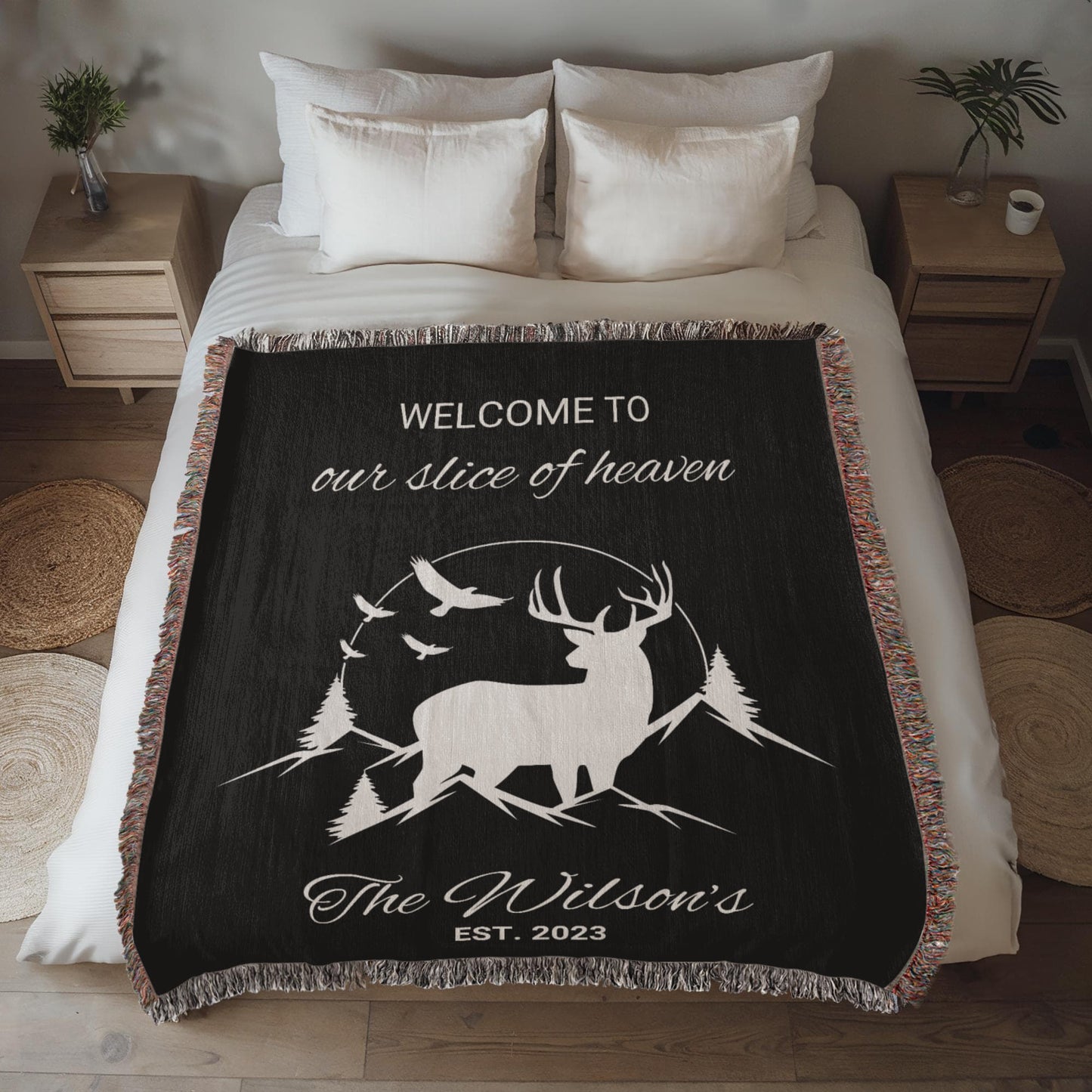 Personalized Outdoor Blanket for Him Romantic Valentine Gift Rustic Cabin Decor Mountain Anniversary Keepsake Hunter Gift for Boyfriend