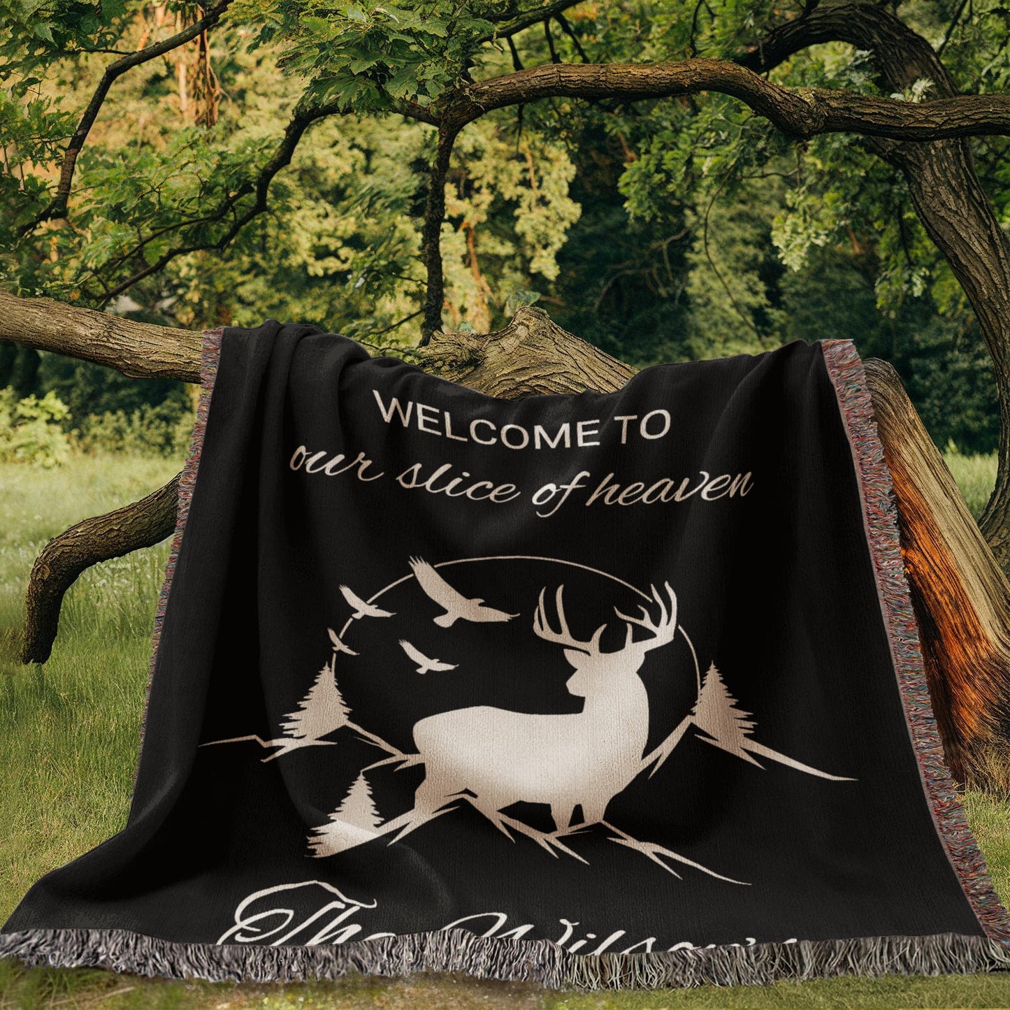 Personalized Outdoor Blanket for Him Romantic Valentine Gift Rustic Cabin Decor Mountain Anniversary Keepsake Hunter Gift for Boyfriend