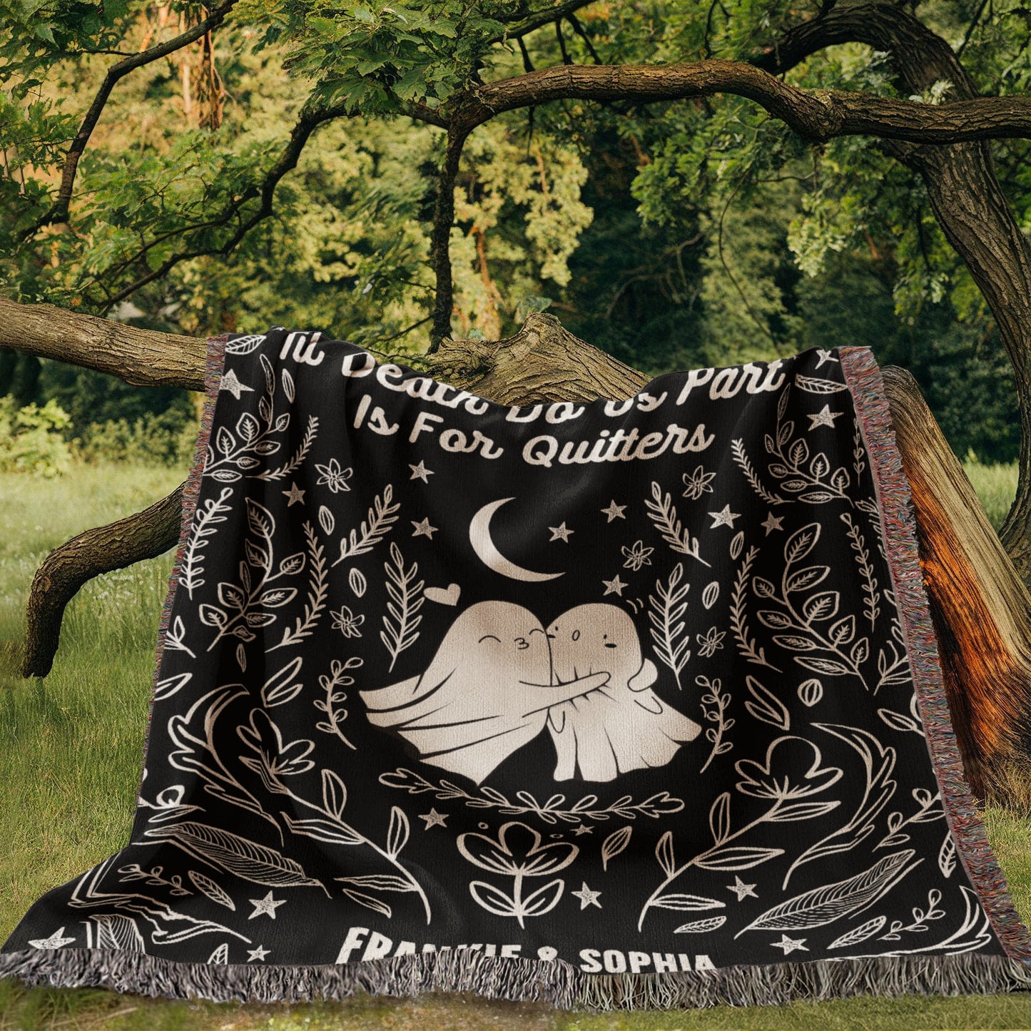 Custom Ghost Couple Personalized Wedding Blanket Spooky Halloween Tapestry Woven Ghost Gifts His & Hers Anniversary Gifts Valentine's Day