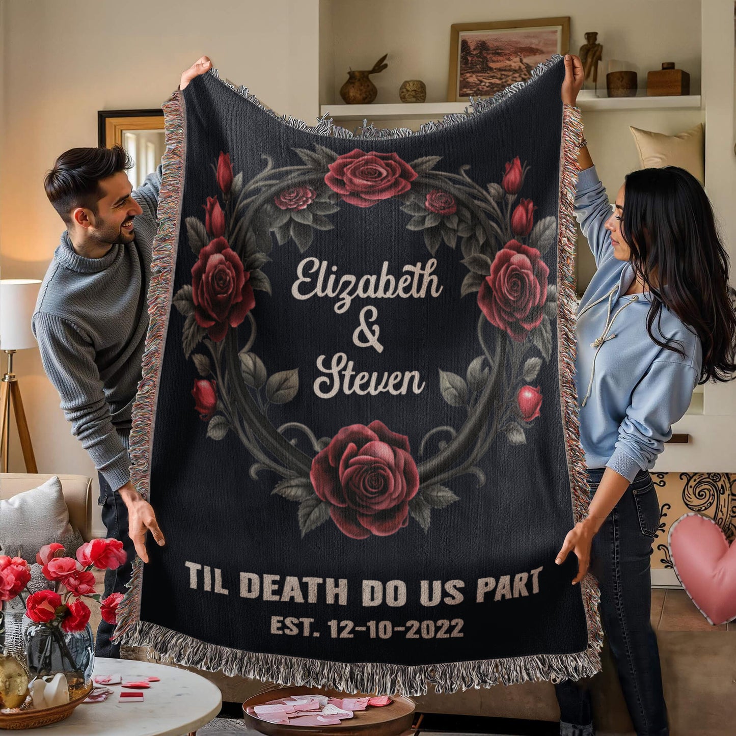 Personalized Wedding Tapestry | Custom Last Name Gift Blanket Wedding Monogram Couple Keepsake Blanket Anniversary Mr And Mrs Initials