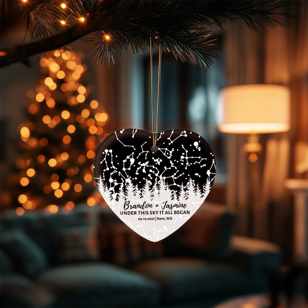 Personalized Star Map Heart Ornament | First Christmas Gift for Couple | Newlywed, Anniversary Gift for Husband, Wife | Custom Stocking Stuffer