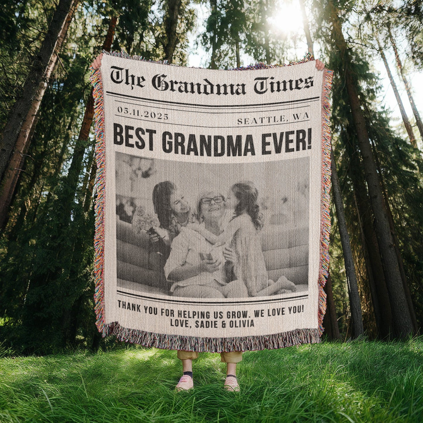 Photo Blanket Personalized Grandma Gift with Kid's Names, Gift for Nana, Gift for Grandmother Mother's Day 2025, Gift for Mother, Mom Gifts