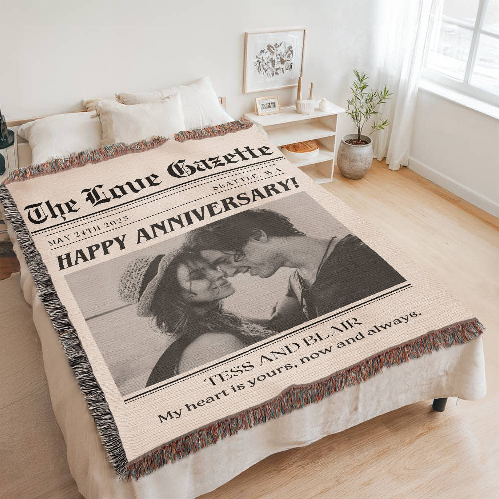 Couple Anniversary Newspaper Custom Blanket, Couple Anniversary Gifts Home Decor 1 Year Anniversary Gift For Boyfriend And Girlfriend