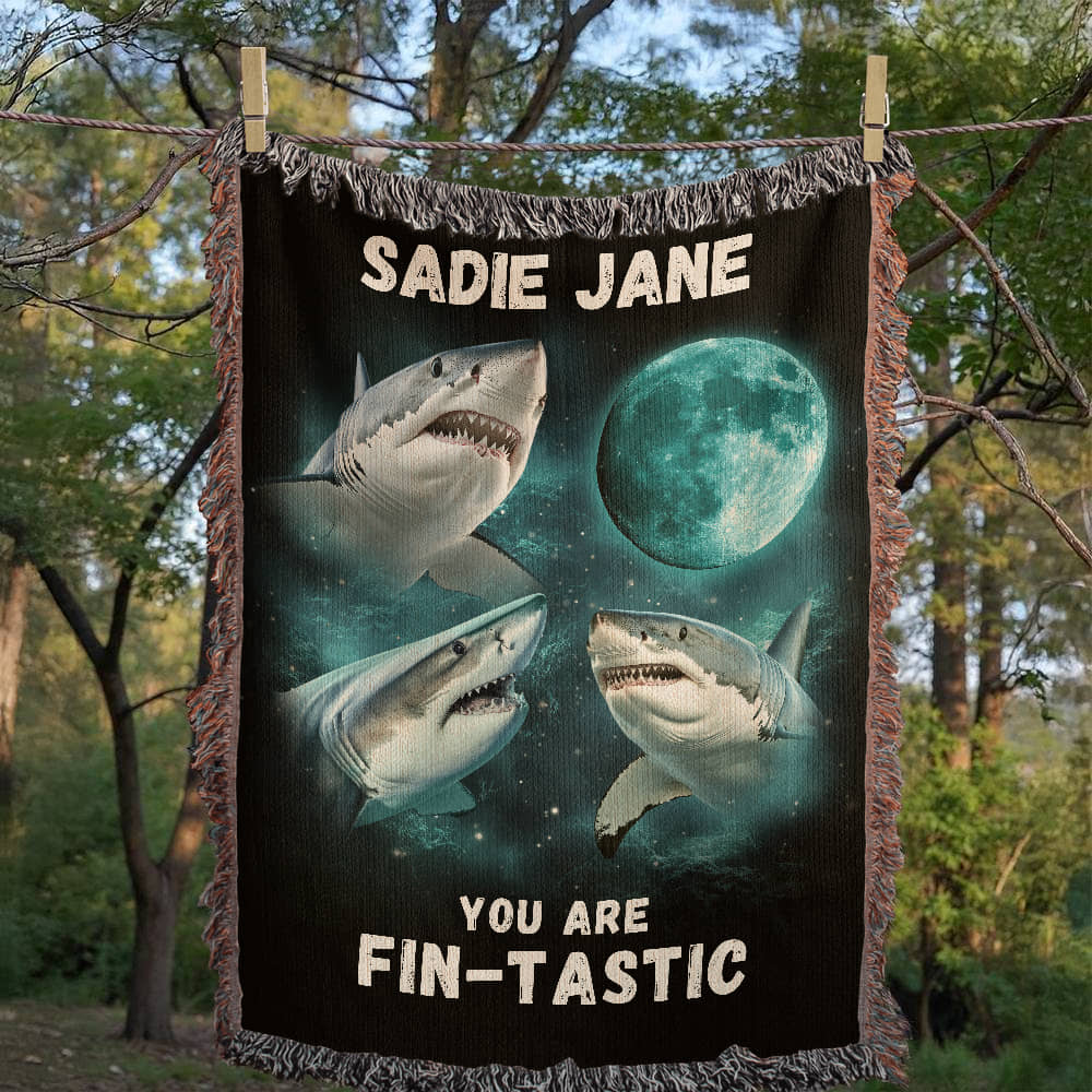 Personalized Name Shark Lover Gift for Shark Lovers Encouragement Gift for Son, Nephew, Grandson Gift Beach House Decor Custom Blanket