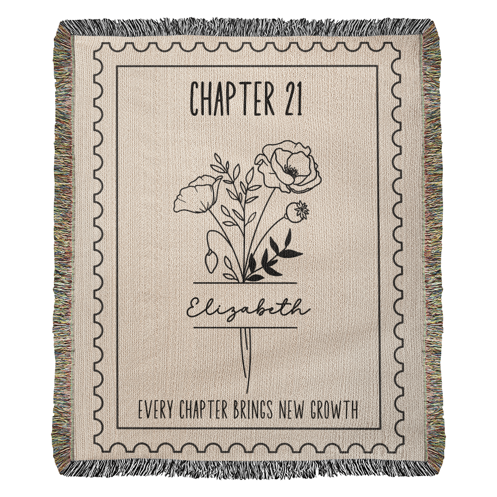 21st Birthday Gift for Her – Personalized Chapter 21  Birth Month Flower Reading Blanket – 21st Keepsake Gift Idea