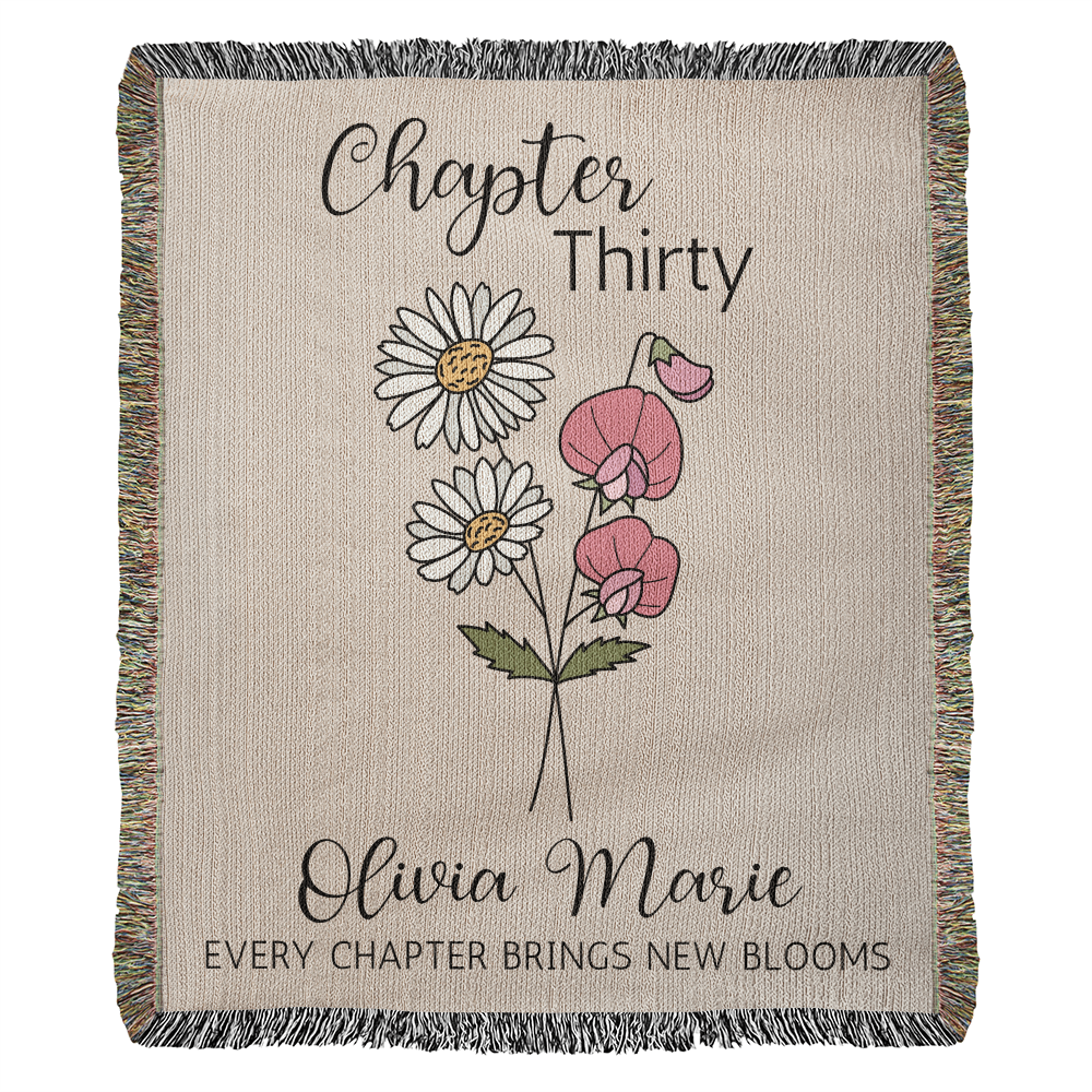 30th Birthday Gift for Her or Him, Chapter 30 Name Throws, Birth Month Flower Blanket, Personalized 30 Years Old Birthday for Daughter