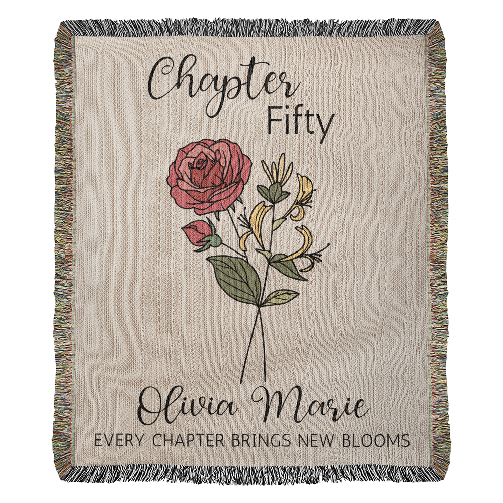 50th Birthday Gift for Women or Men, Chapter 50 Name Blanket, Birth Month Flower Throws, Personalized 50 Years Old Birthday Present