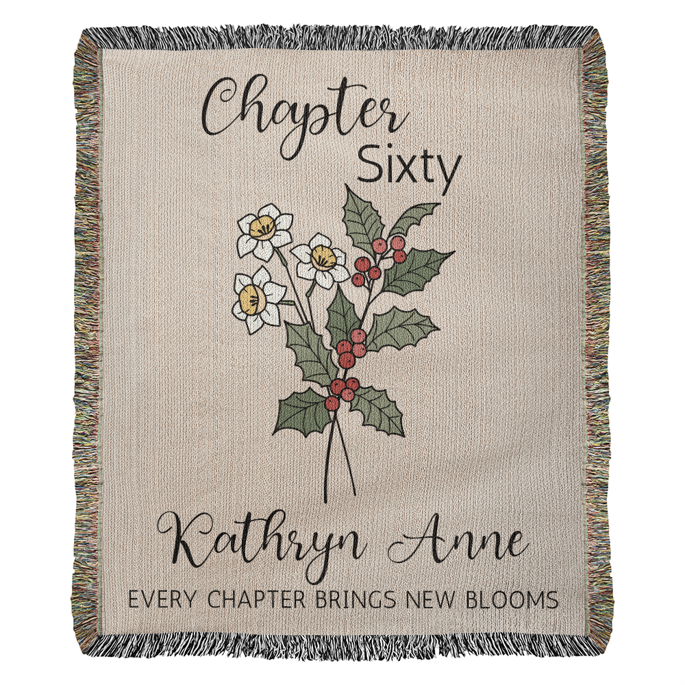 60th Birthday Gift for Women or Men, Chapter 60 Name Blanket, Birth Month Flower Throws, Personalized 60 Years Old Birthday Present
