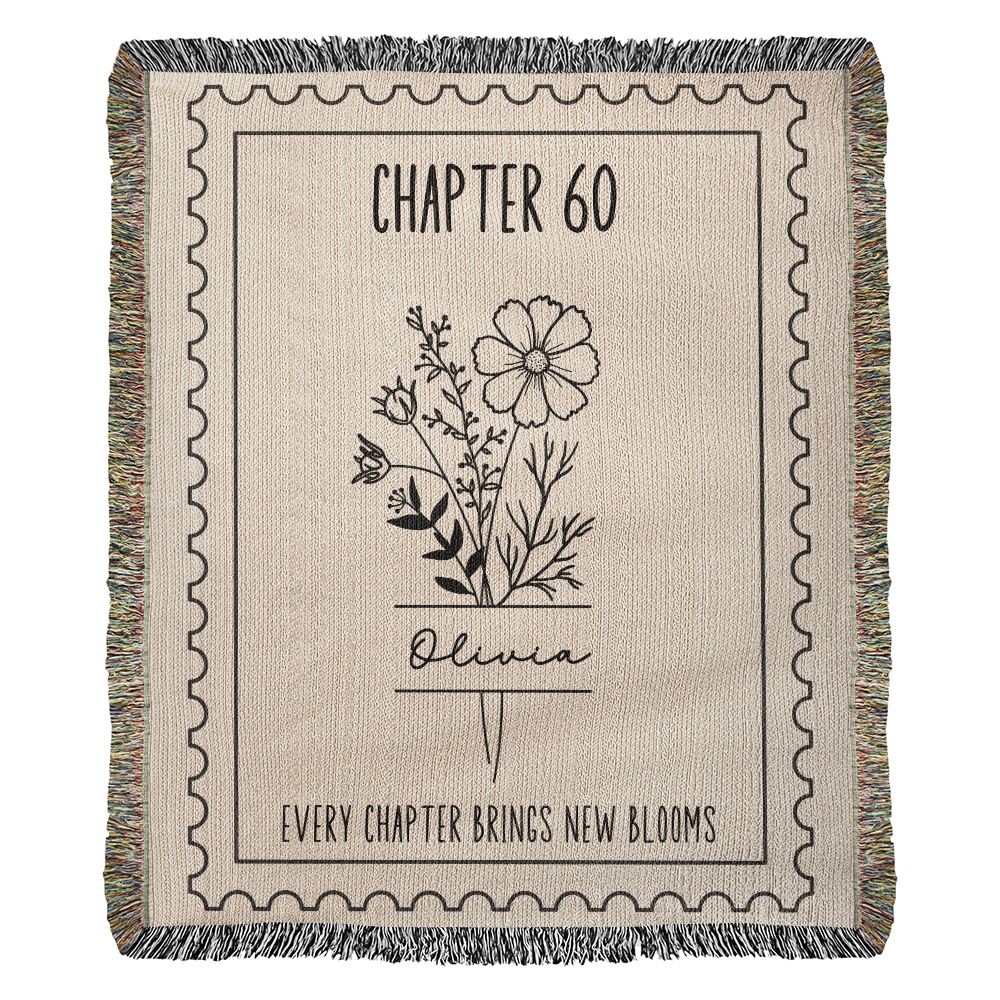 60th Birthday Gift for Her or Him-Chapter 60 Name Blanket, Birth Month Flower, Personalized Birthday Gift for 60 Year Old Friend Mom