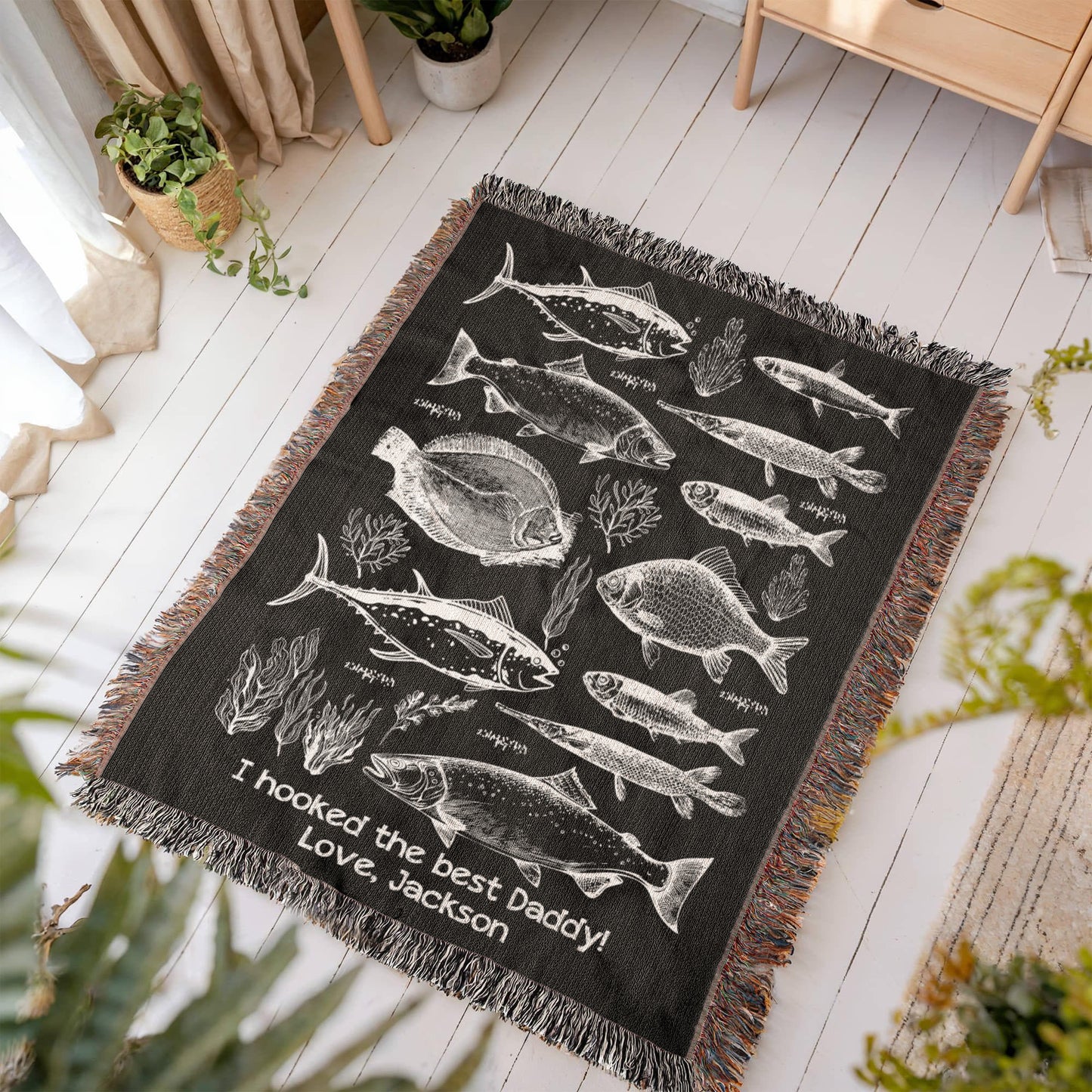Personalized New Dad Gifts, New Grandpa Gift Fishing | Fisherman Gift from Baby First Father's Day Gift Custom Woven Blanket