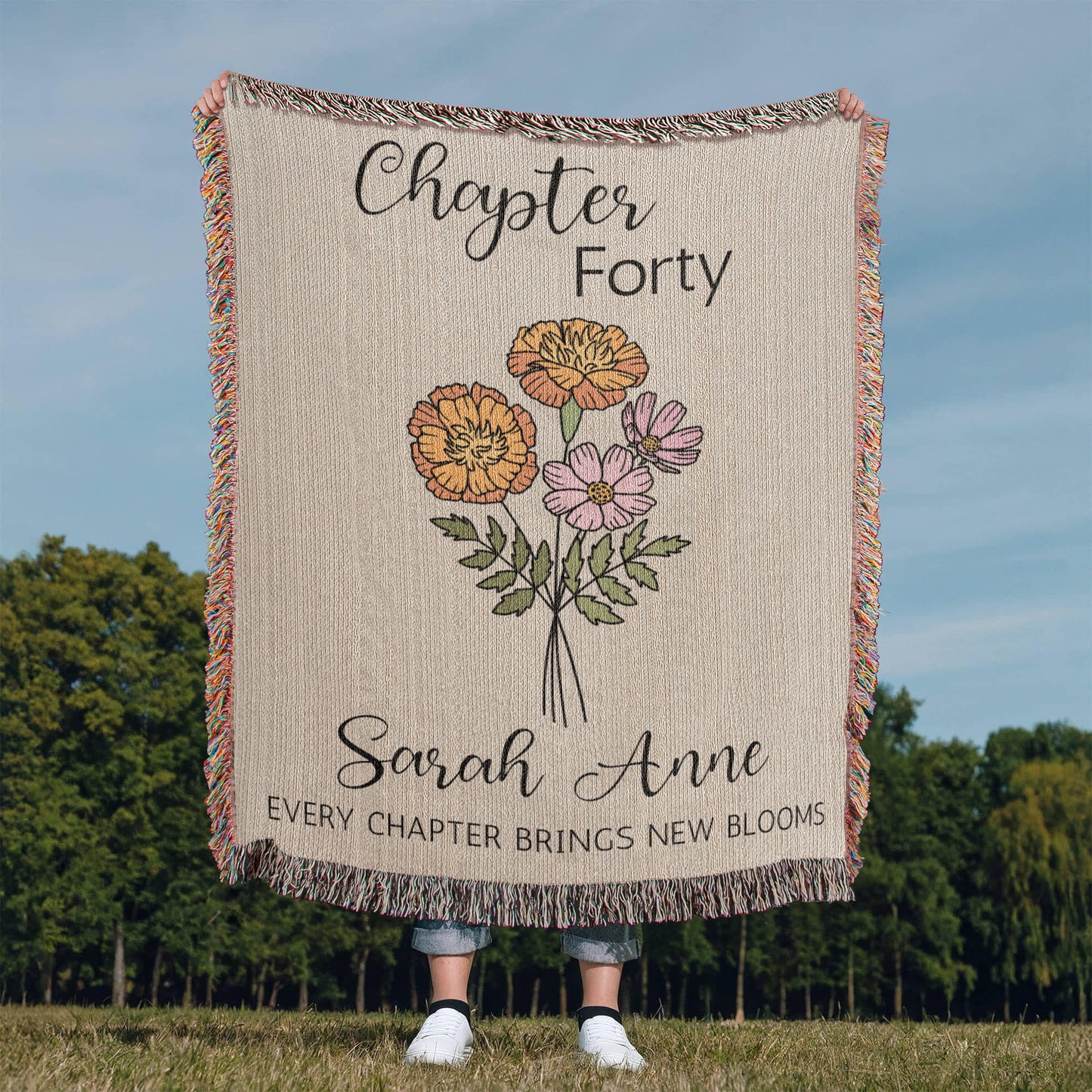 40th Birthday Gift for Her or Him, Chapter 40 Name Blanket, Birth Flower Throws, Personalized Gift for 40 Year Old Woman or Daughter
