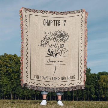12th Birthday Gift Reading Blanket Personalized Chapter 12 Name Throws, Birthday Month Flower Keepsake