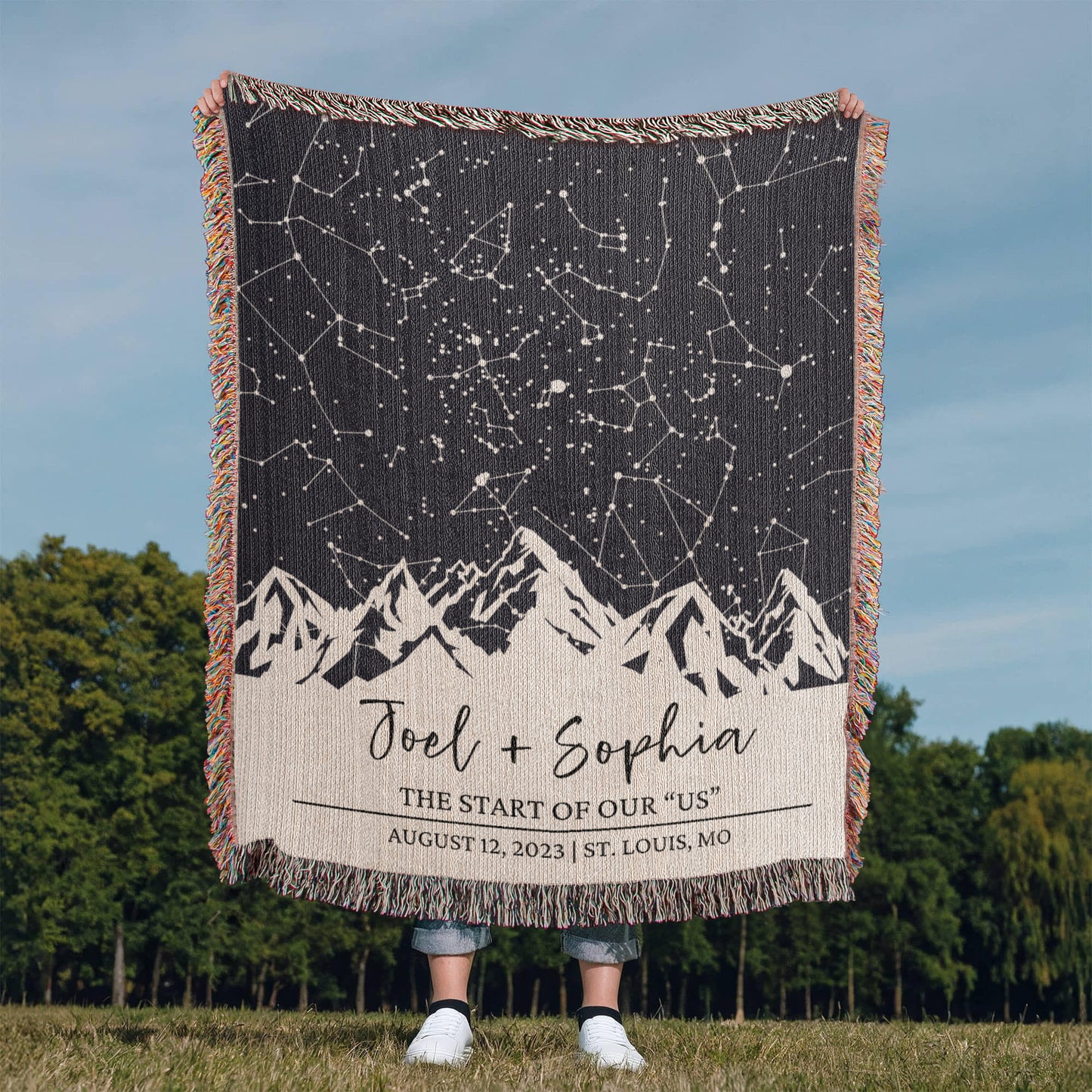 Personalized Star Map by Date Anniversary Blanket, Custom Couples Gift, Cotton Anniversary Gift, Mountain Wedding Christmas Gifts