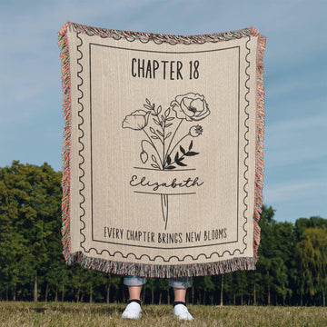 18th Birthday Gift Personalized Birth Month Flower Book Lover Blanket, Warm Soft Blanket For Women, Gift For Daughter, Gift For Bookworm Book Club