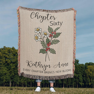 60th Birthday Gift for Women or Men, Chapter 60 Name Blanket, Birth Month Flower Throws, Personalized 60 Years Old Birthday Present