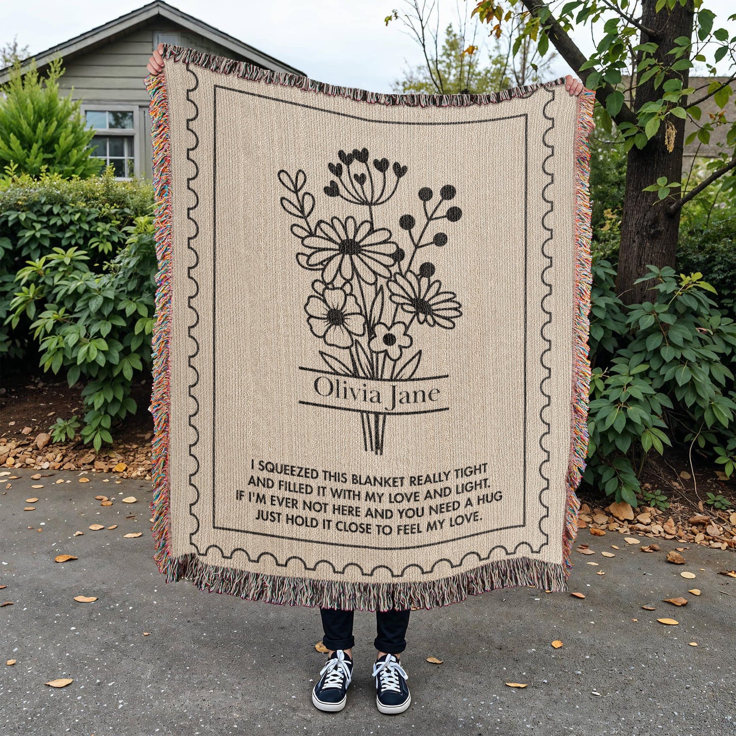 Personalized Name Blanket | Custom Woven Comfort Throw with Poem Hug Message Gift for Daughter, Granddaughter, Niece, Mom, Grandma