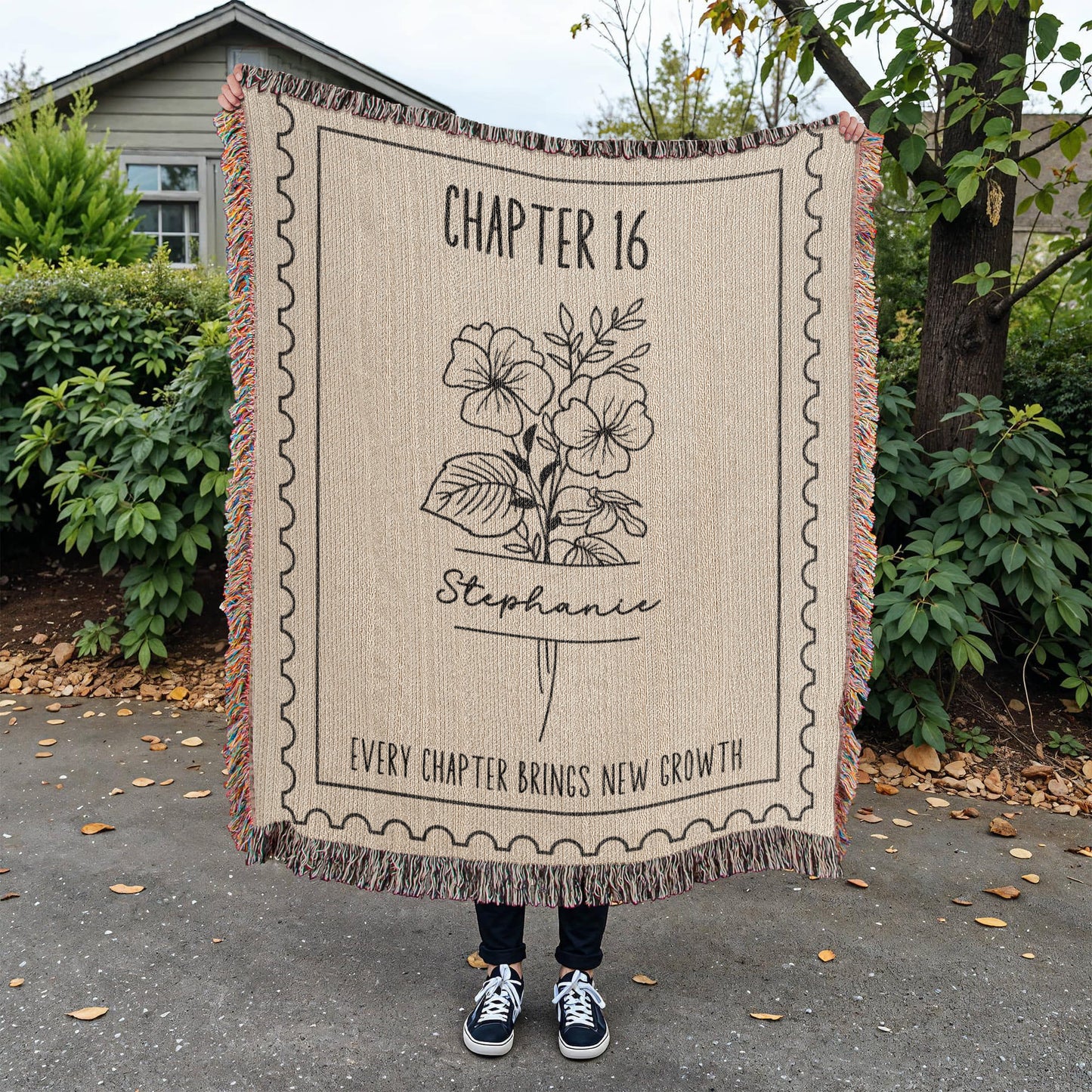 16th Birthday Gift Birth Month Flower Chapter 16 Reading Blanket, Personalized 16 Years Old Birthday Present for Her