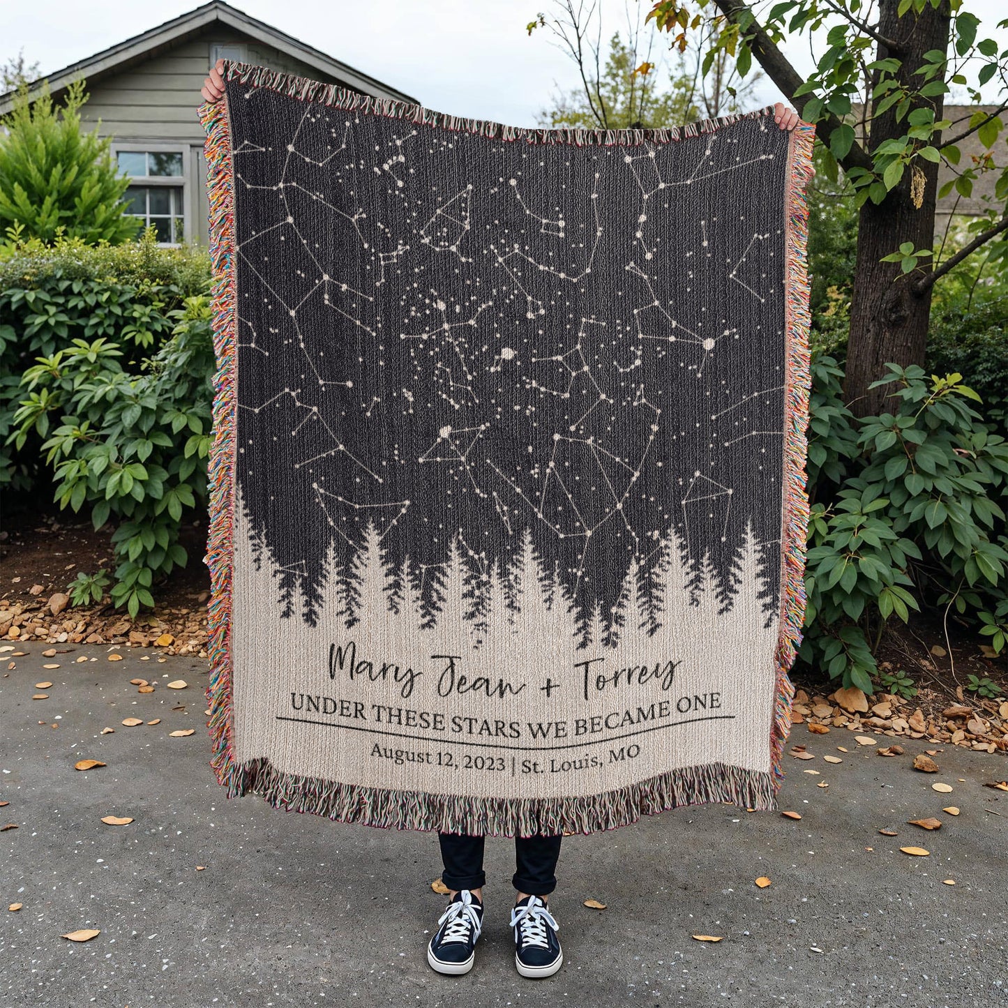 Personalized Wedding Woven Blanket, Custom Star Map Throw with Names, Night Sky, Special Date, Outdoors Lovers Gift, Cotton Anniversary Gift