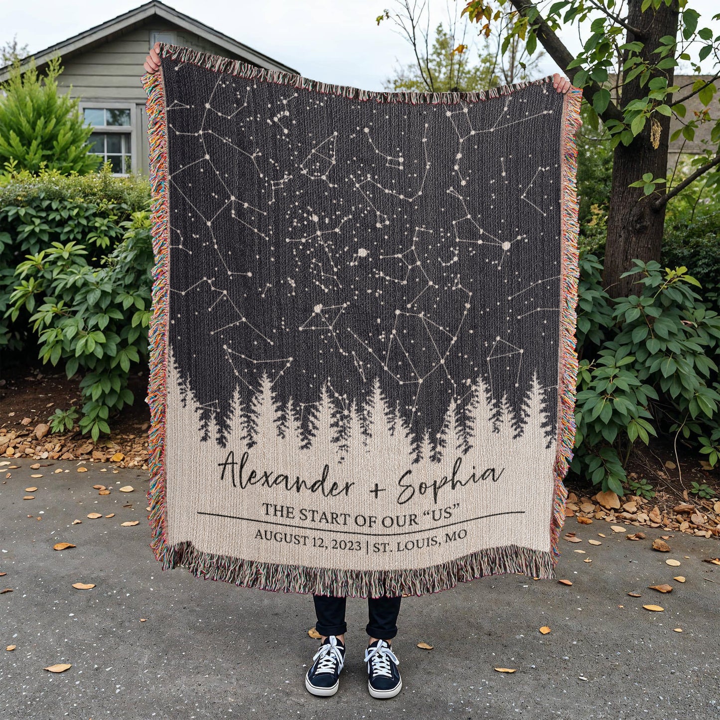 Personalized Wedding Woven Blanket, Custom Star Map Throw with Names, Night Sky, Special Date, Outdoors Lovers Gift, Cotton Anniversary Gift
