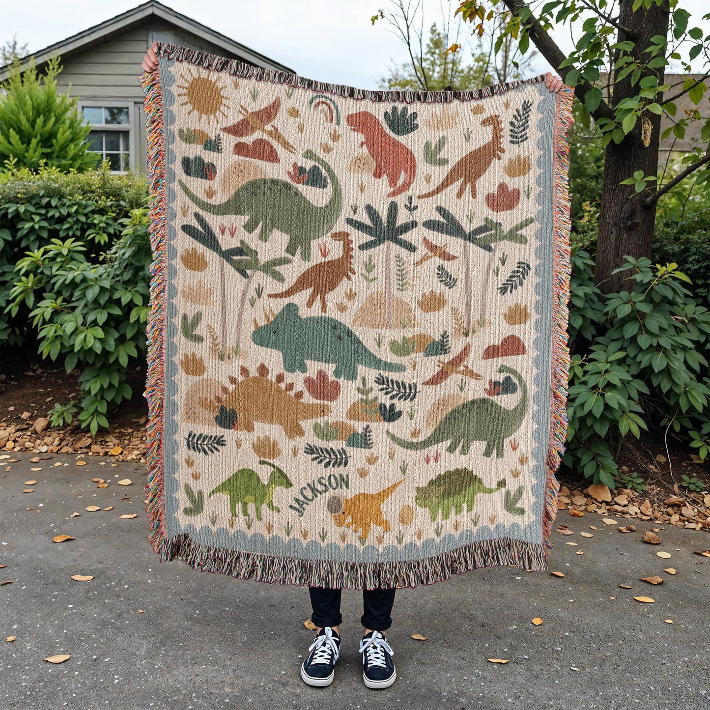 Personalized Name Kids Dinosaur Comfort Blanket,Custom Dinosaur Theme Throw Gifts for Him, Son, Boy Cute Dinosaur Lover Gift for Boys