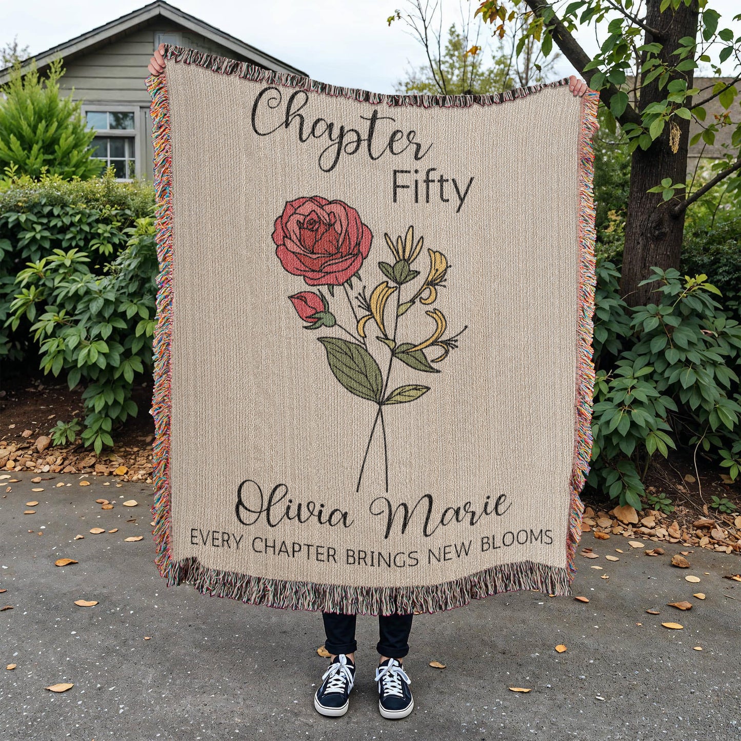 50th Birthday Gift for Women or Men, Chapter 50 Name Blanket, Birth Month Flower Throws, Personalized 50 Years Old Birthday Present
