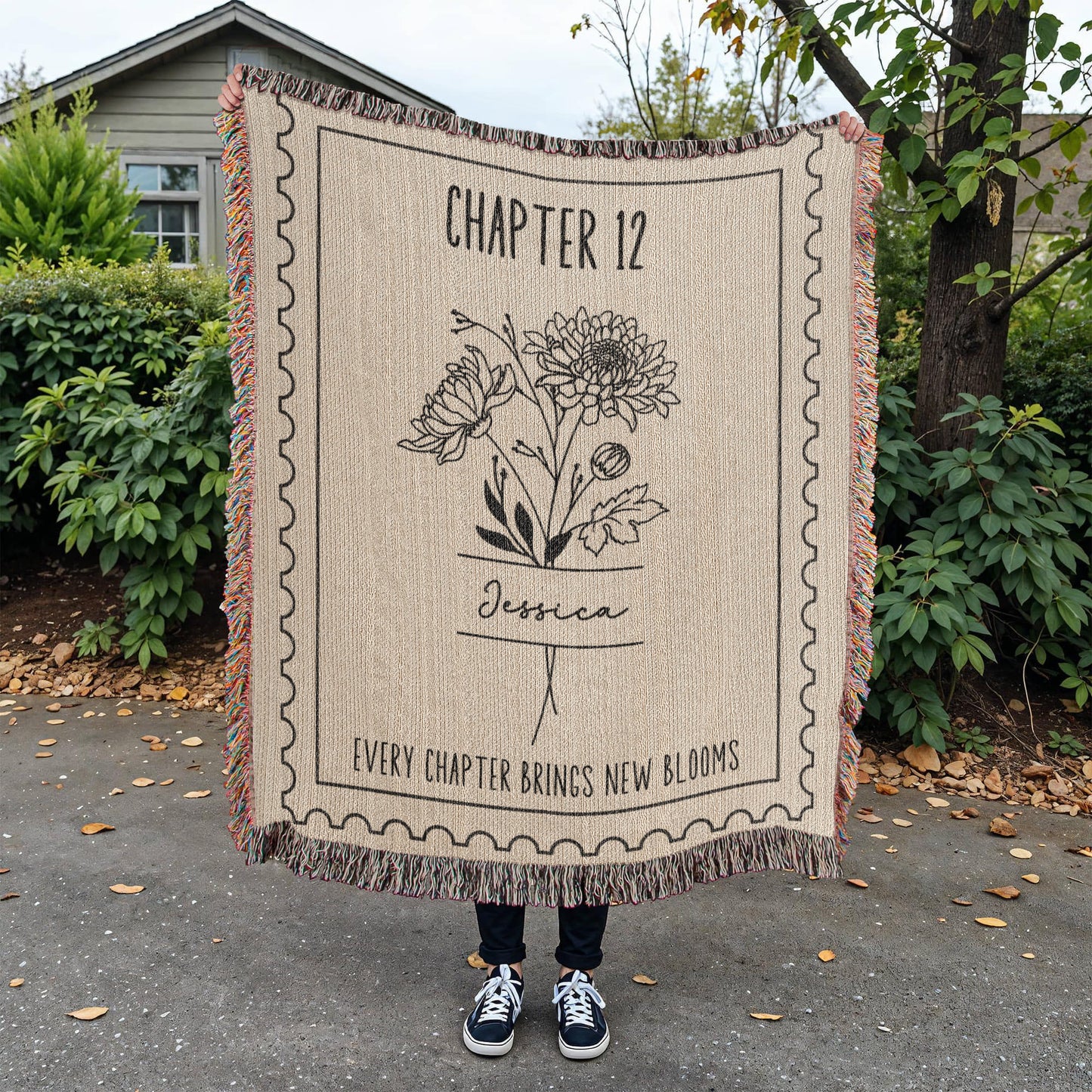 12th Birthday Gift Reading Blanket Personalized Chapter 12 Name Throws, Birthday Month Flower Keepsake