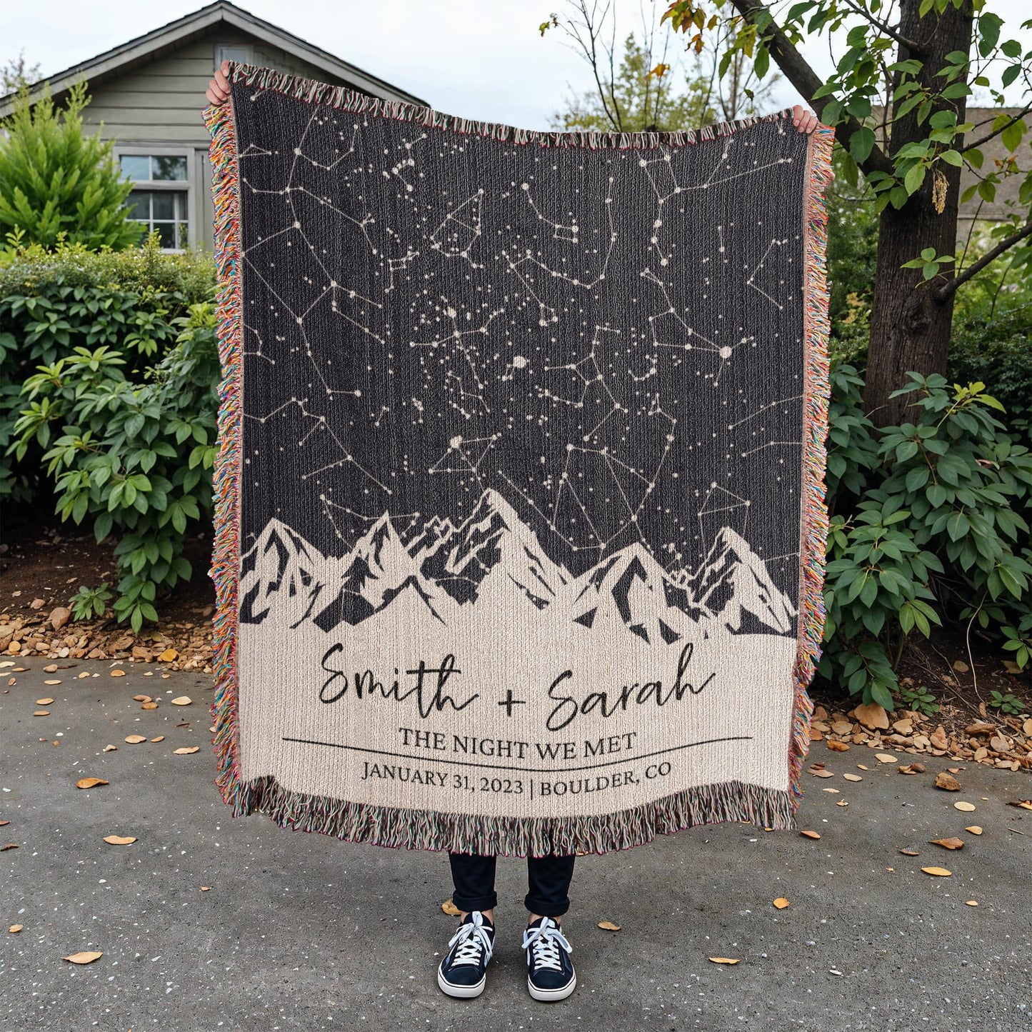 Personalized Wedding Woven Blanket Throws, Custom Star Map By Date Throw, Night Sky Special Date, Outdoors Lovers Gift, Cotton Anniversary Gift