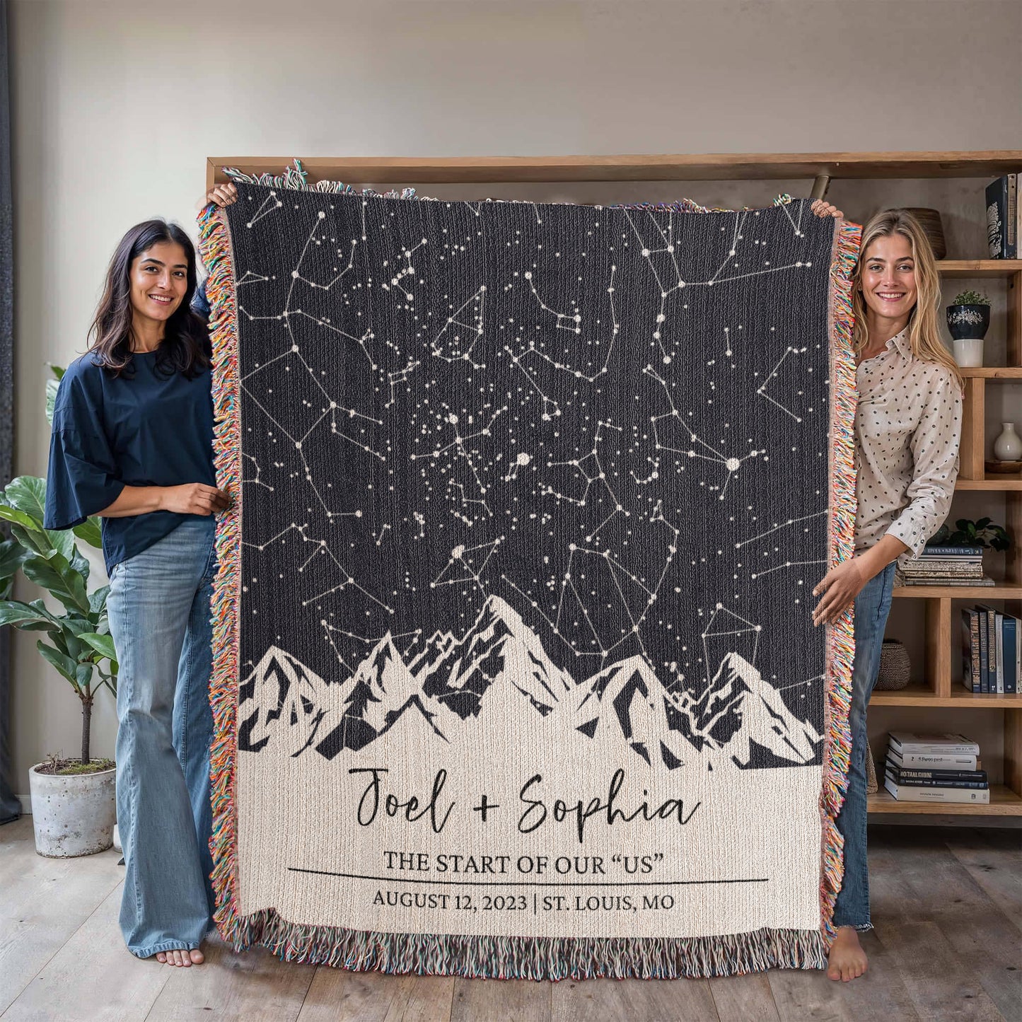 Personalized Star Map by Date Anniversary Blanket, Custom Couples Gift, Cotton Anniversary Gift, Mountain Wedding Christmas Gifts