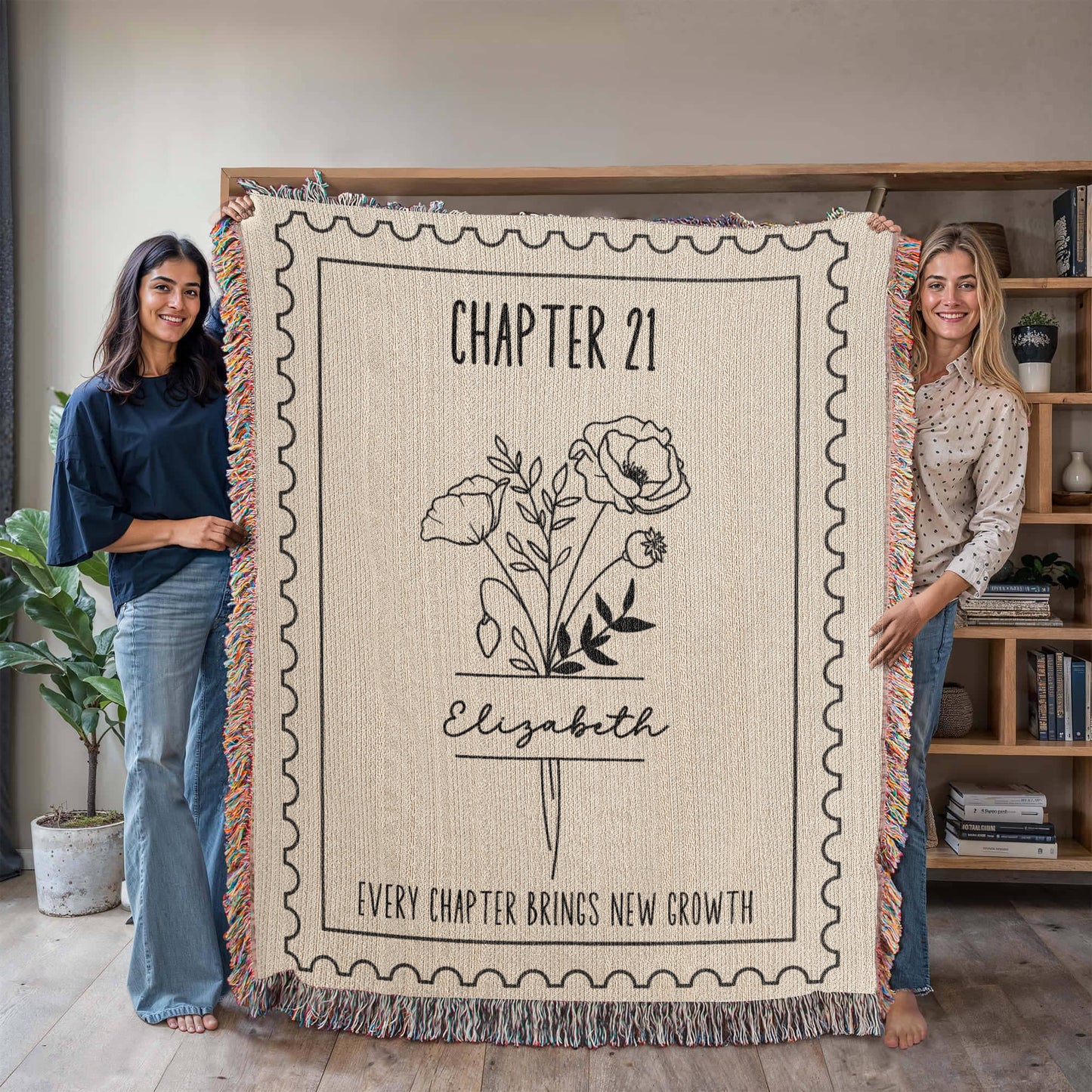 21st Birthday Gift for Her – Personalized Chapter 21  Birth Month Flower Reading Blanket – 21st Keepsake Gift Idea