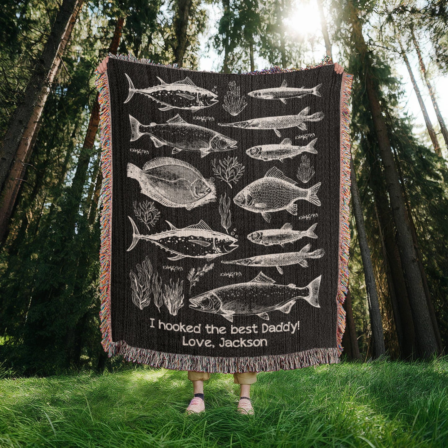 Personalized New Dad Gifts, New Grandpa Gift Fishing | Fisherman Gift from Baby First Father's Day Gift Custom Woven Blanket