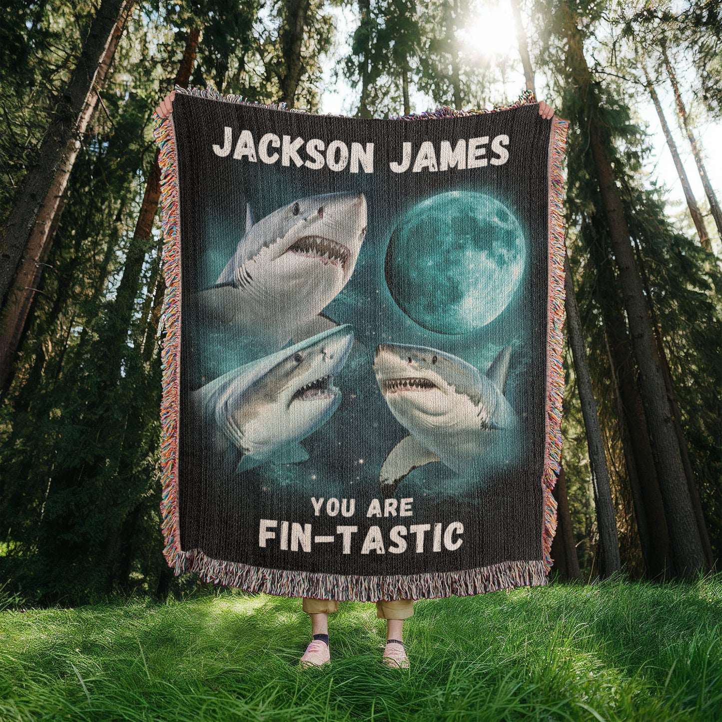 Personalized Name Shark Lover Gift for Shark Lovers Encouragement Gift for Son, Nephew, Grandson Gift Beach House Decor Custom Blanket