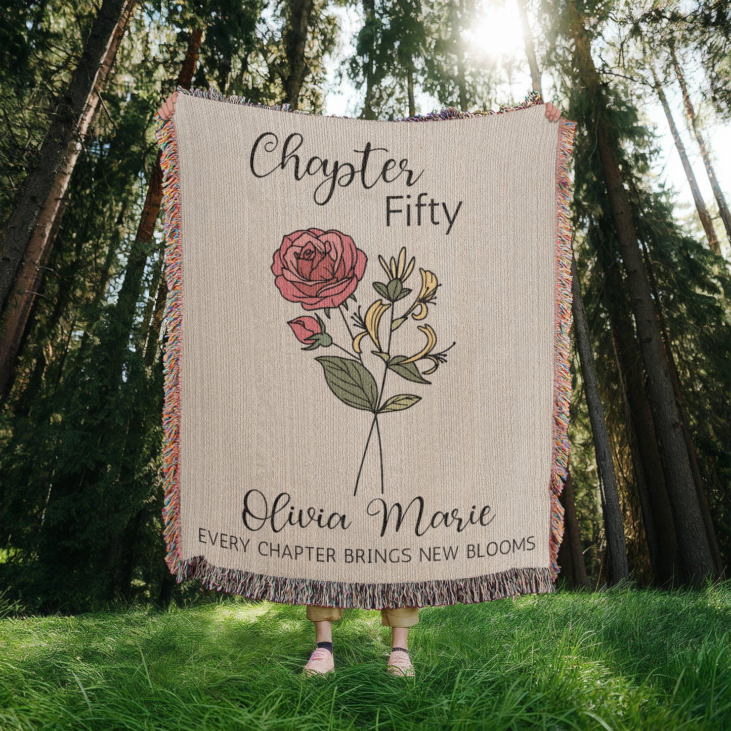 50th Birthday Gift for Women or Men, Chapter 50 Name Blanket, Birth Month Flower Throws, Personalized 50 Years Old Birthday Present