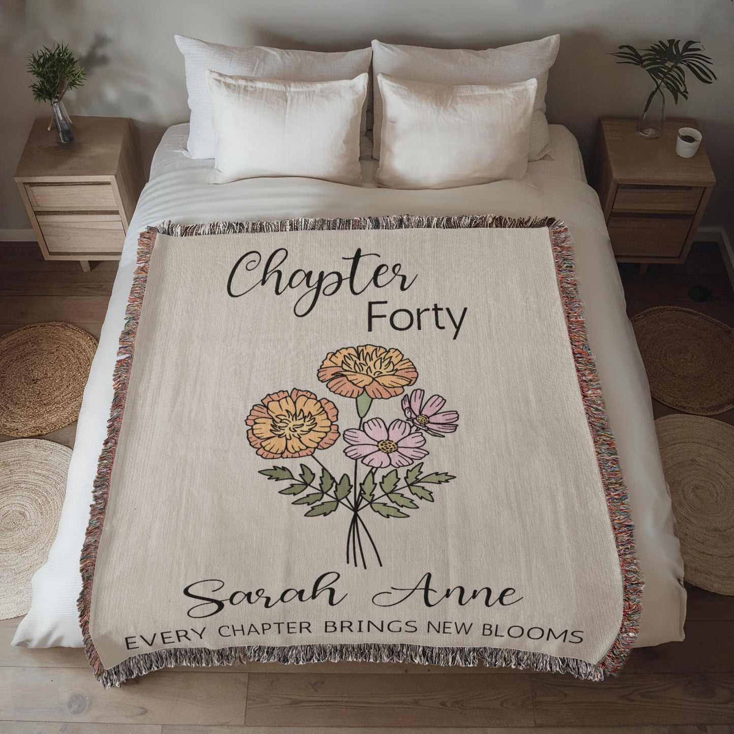 40th Birthday Gift for Her or Him, Chapter 40 Name Blanket, Birth Flower Throws, Personalized Gift for 40 Year Old Woman or Daughter