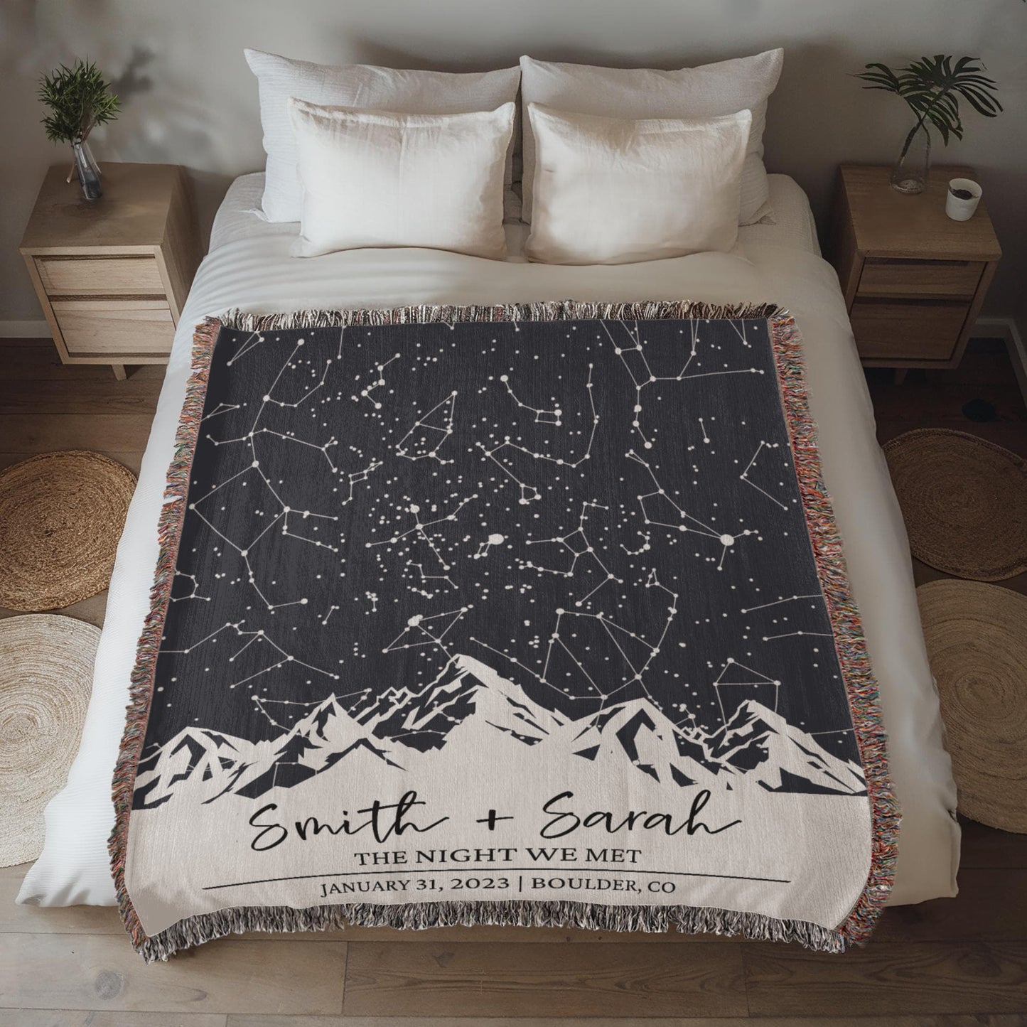 Personalized Wedding Woven Blanket Throws, Custom Star Map By Date Throw, Night Sky Special Date, Outdoors Lovers Gift, Cotton Anniversary Gift