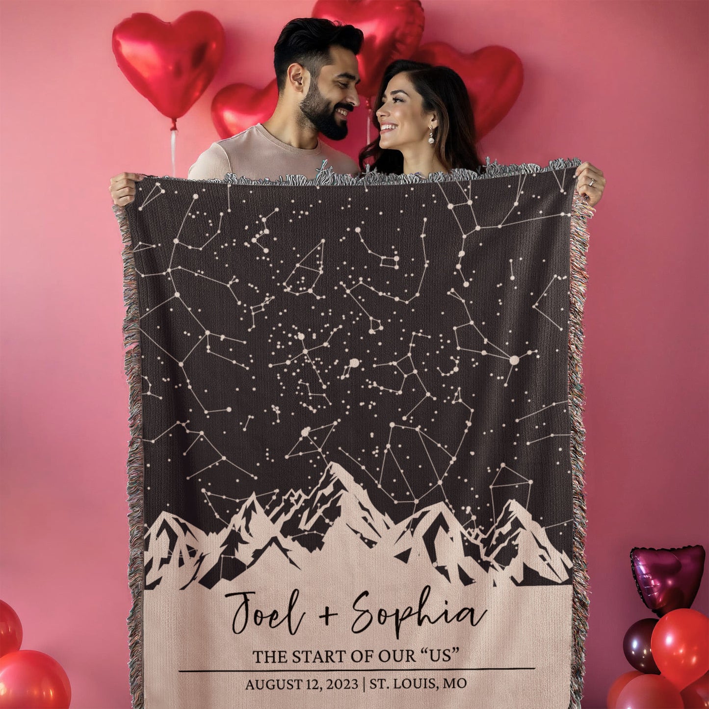 Personalized Star Map by Date Anniversary Blanket, Custom Couples Gift, Cotton Anniversary Gift, Mountain Wedding Christmas Gifts