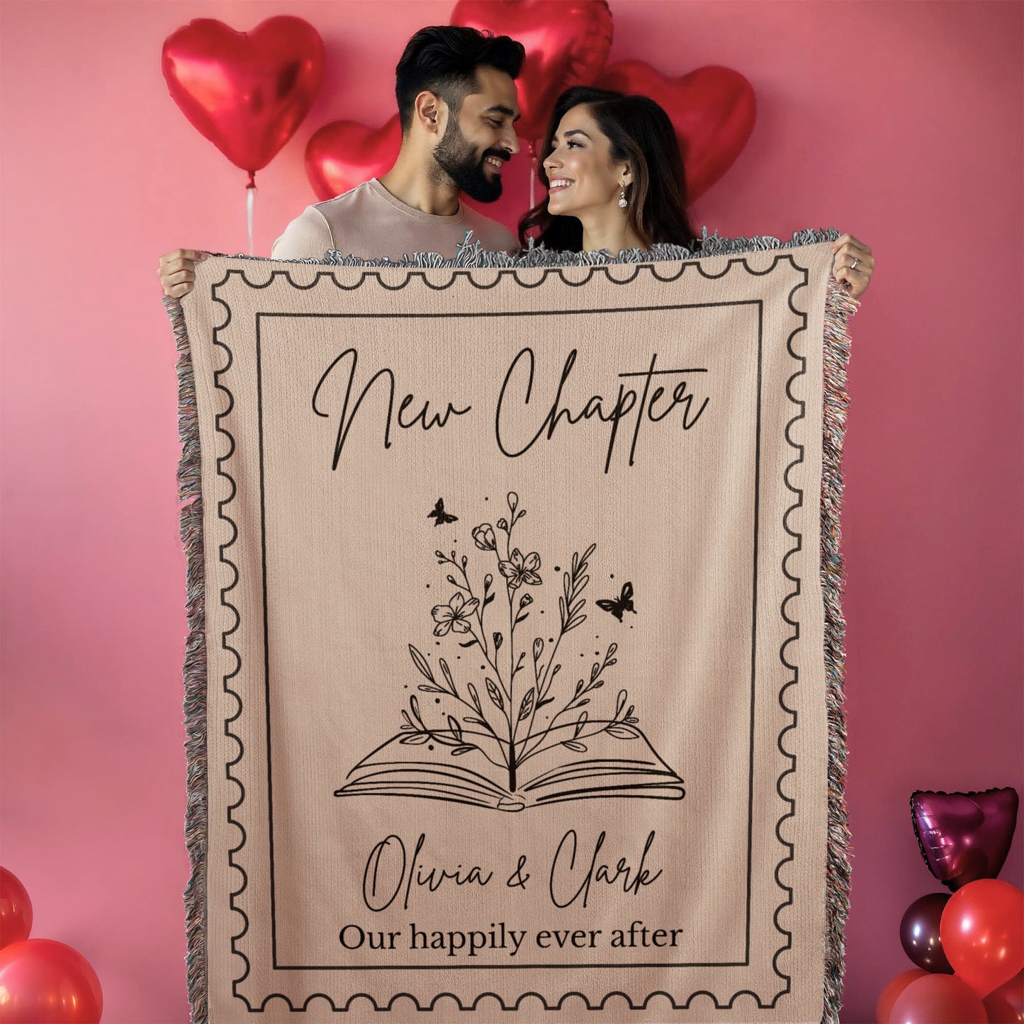 New Chapter Personalized Wedding Gift Woven Blanket | Book Lover Engagement, Anniversary, Housewarming