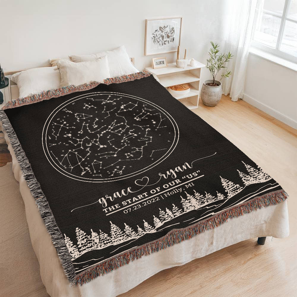 Custom Star Map by Date, Engagement Star Gift, Night We Met Throw Blanket, Star Map of Anniversary, Long Distance Gift Stars