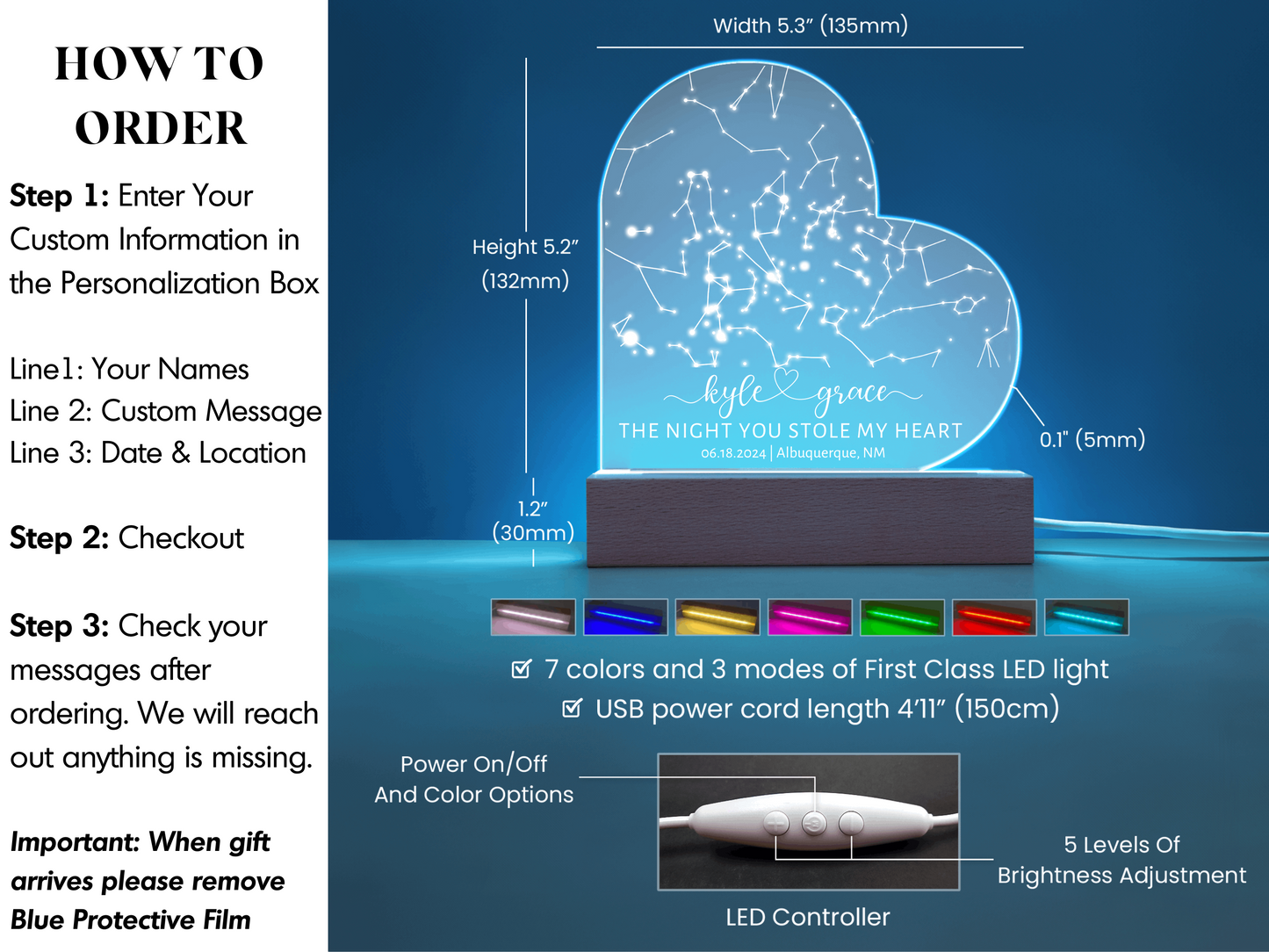 Custom star map by date, Star map night light, Personalized constellation map, Night sky by date, Engagement gift for him and her