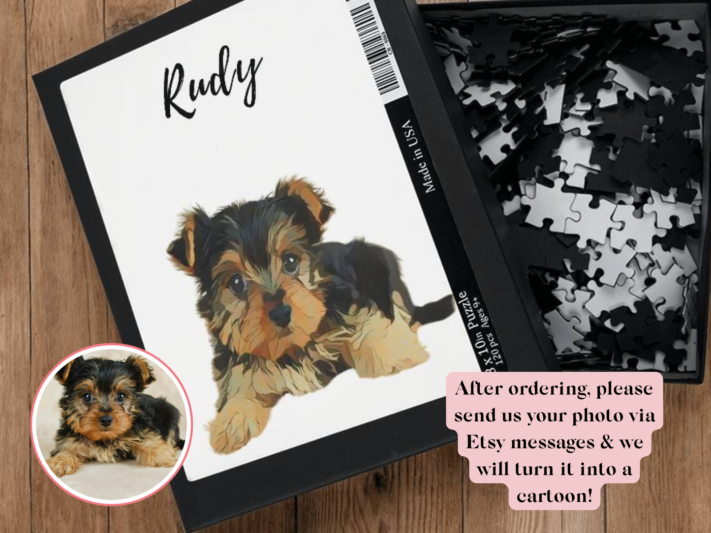Cartoon Pet Portrait From Photo Custom Puzzle | Dog Cartoon Portrait Cat Personalized Pet Lover Gift, Pet Memorial Gift