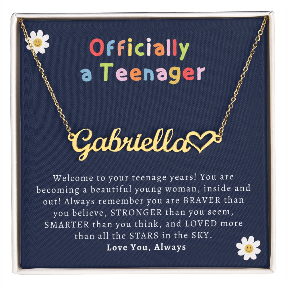 13th Birthday Gift | Officially a Teenager Personalized Name Necklace