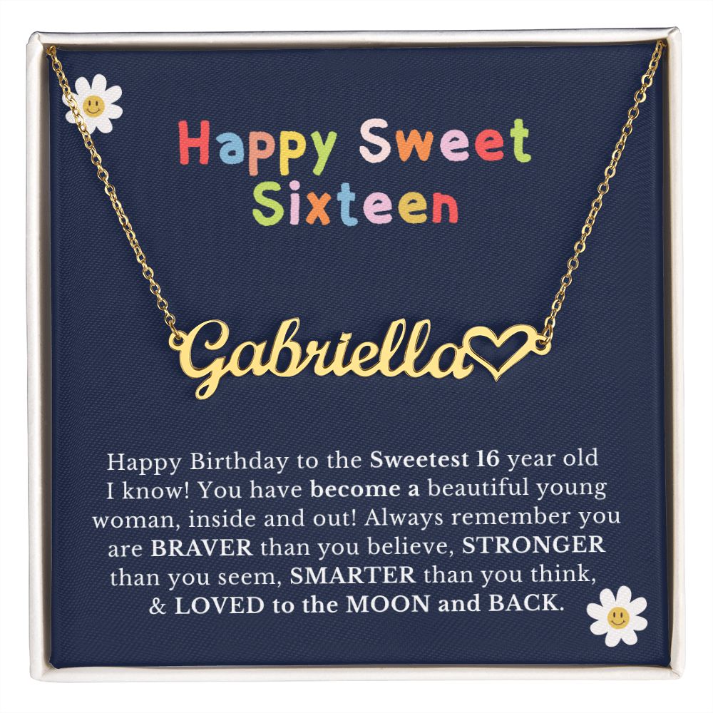 Sweet Sixteen Heart Name Necklace, 16th Birthday Gift for Daughter, Granddaughter, Niece