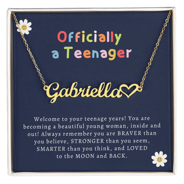 13th Birthday Gift Heart Name Necklace, Official Teenager, 13 Year Old Girl Gift