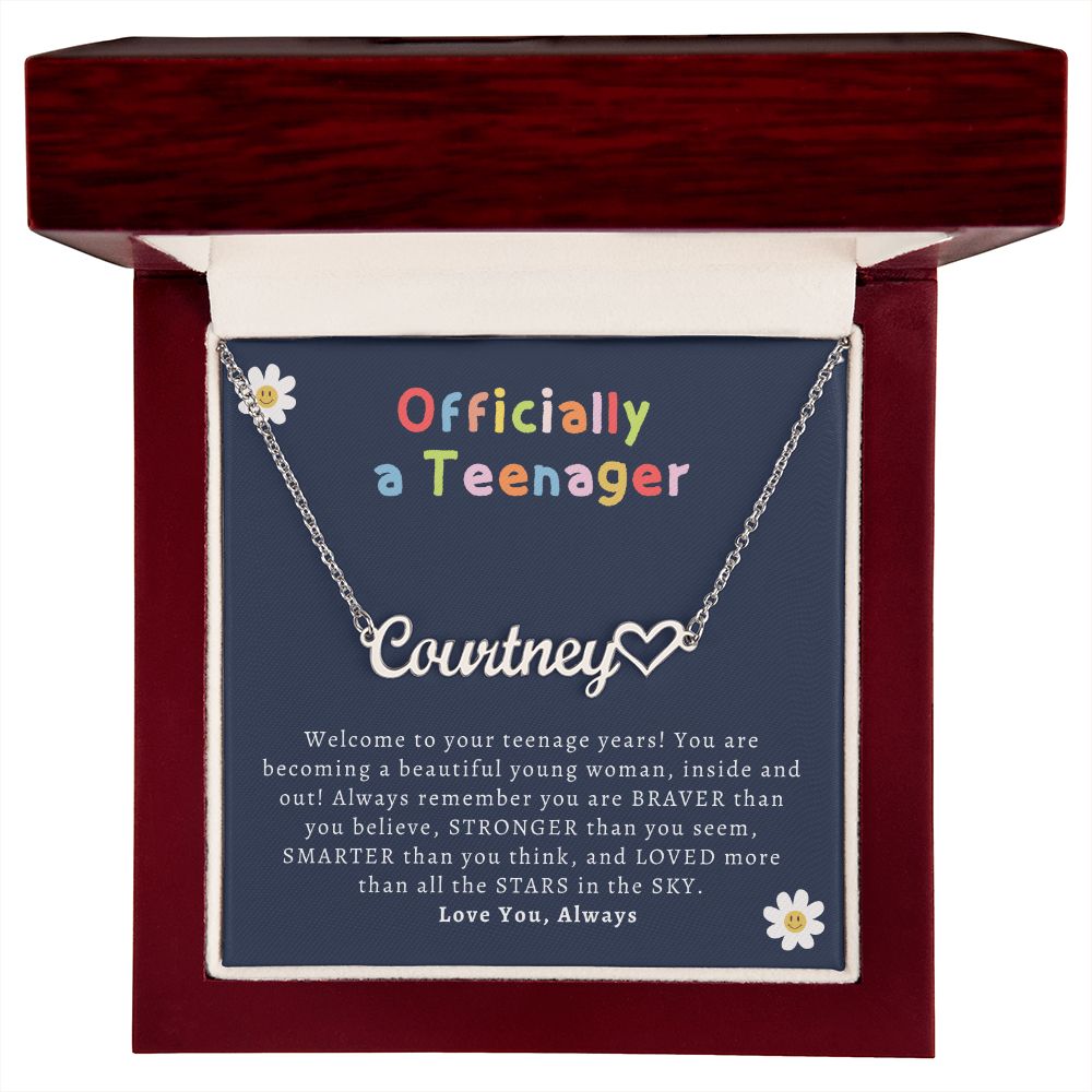 13th Birthday Gift | Officially a Teenager Personalized Name Necklace