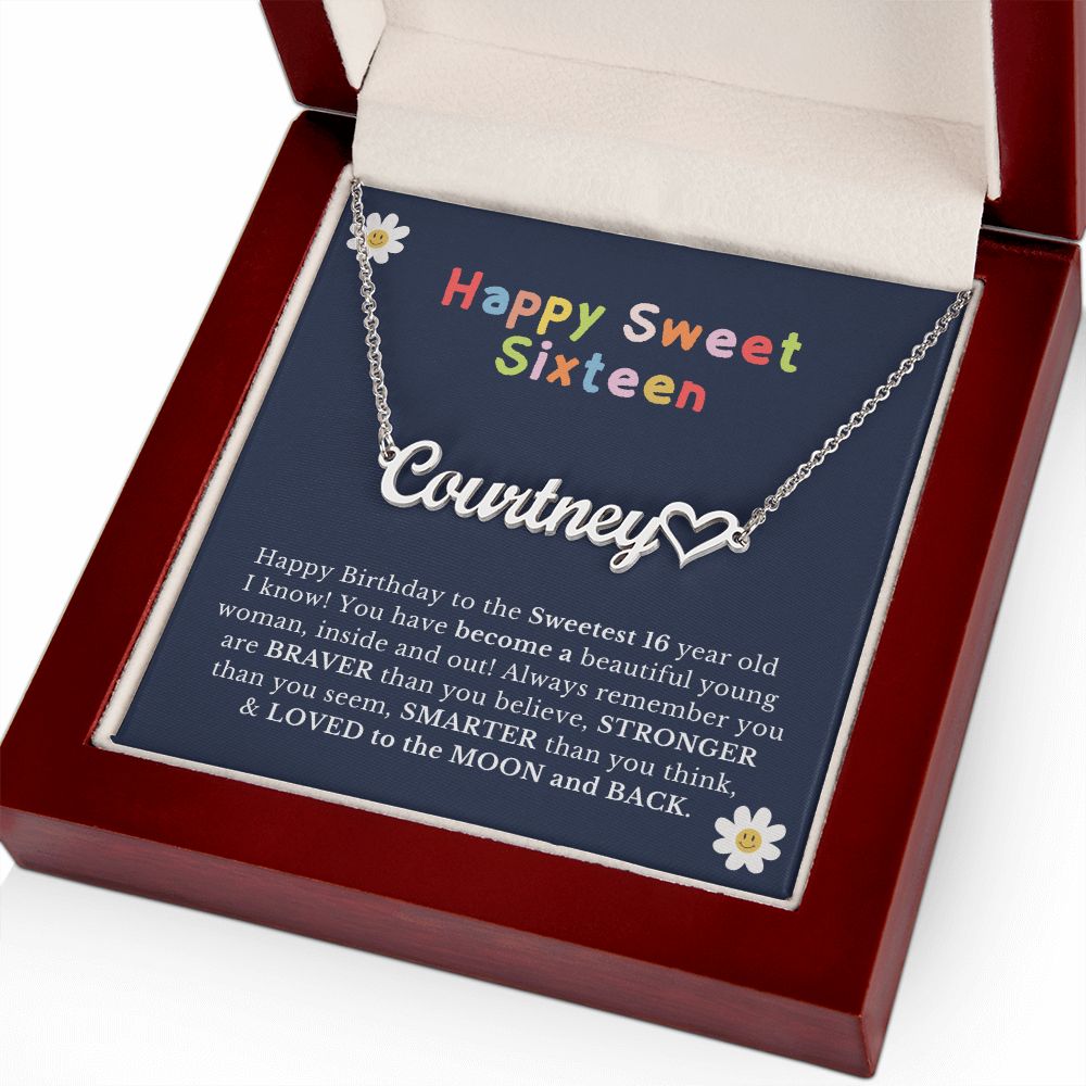 Sweet Sixteen Heart Name Necklace, 16th Birthday Gift for Daughter, Granddaughter, Niece